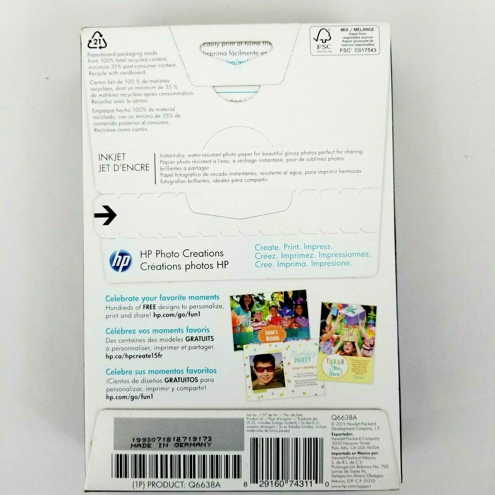 HP Advanced Borderless Photo Paper 4 x 6 Inch Glossy 100 Pack NEW