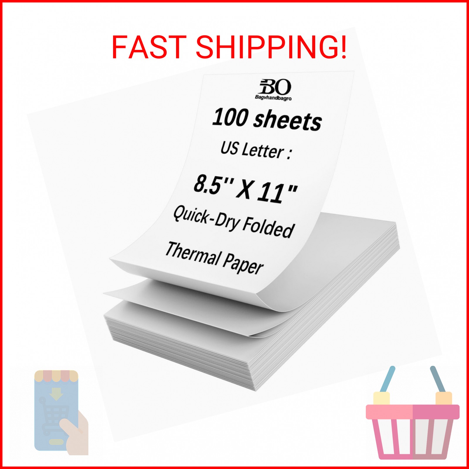 Thermal Printer Paper 8.5 x 11 Inch, 100 Sheets US Letter Size Thermal Paper, Co