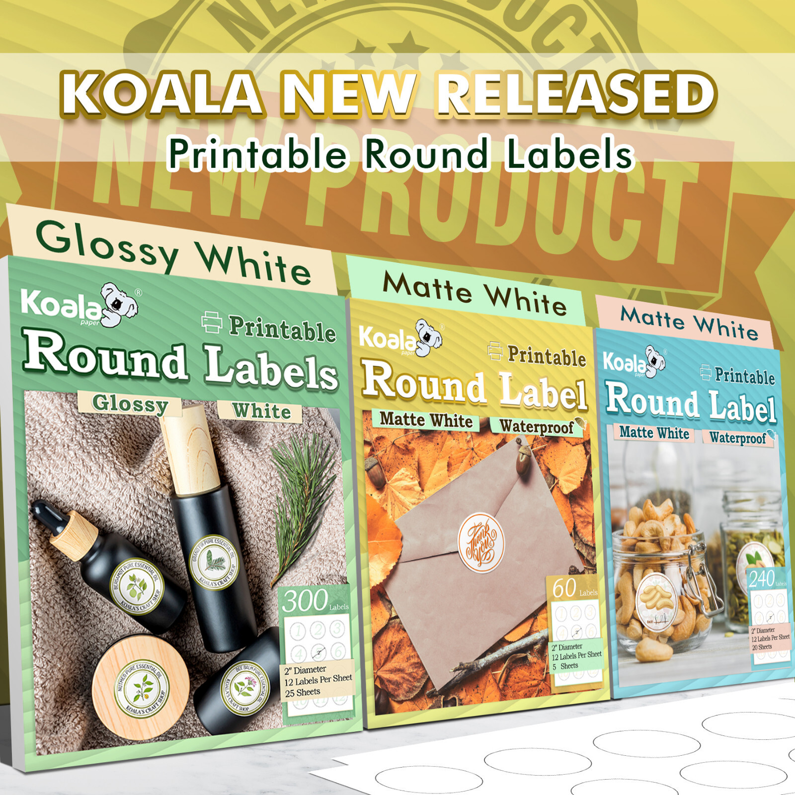 300 Koala Round Label 2 inch Waterproof Printable Cirle Labels for Inkjet Laser