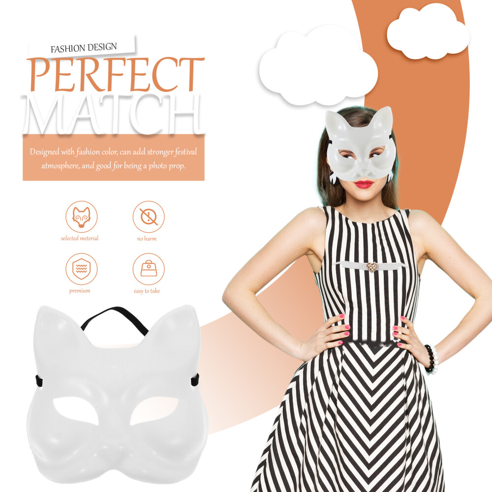 4PCS Blank Masks DIY White Mask Fox Unpainted Animal Masquerade Costume