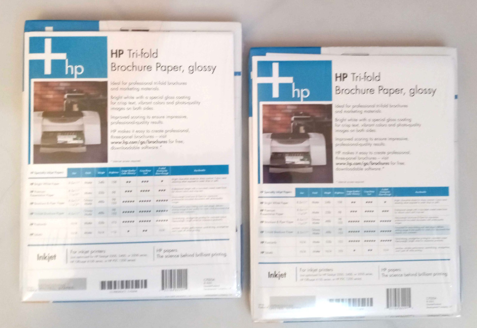 Lot of 2 pks HP C7020A Inkjet Tri-Fold Brochure Paper Gloss 100 Sheets 8.5”x11”