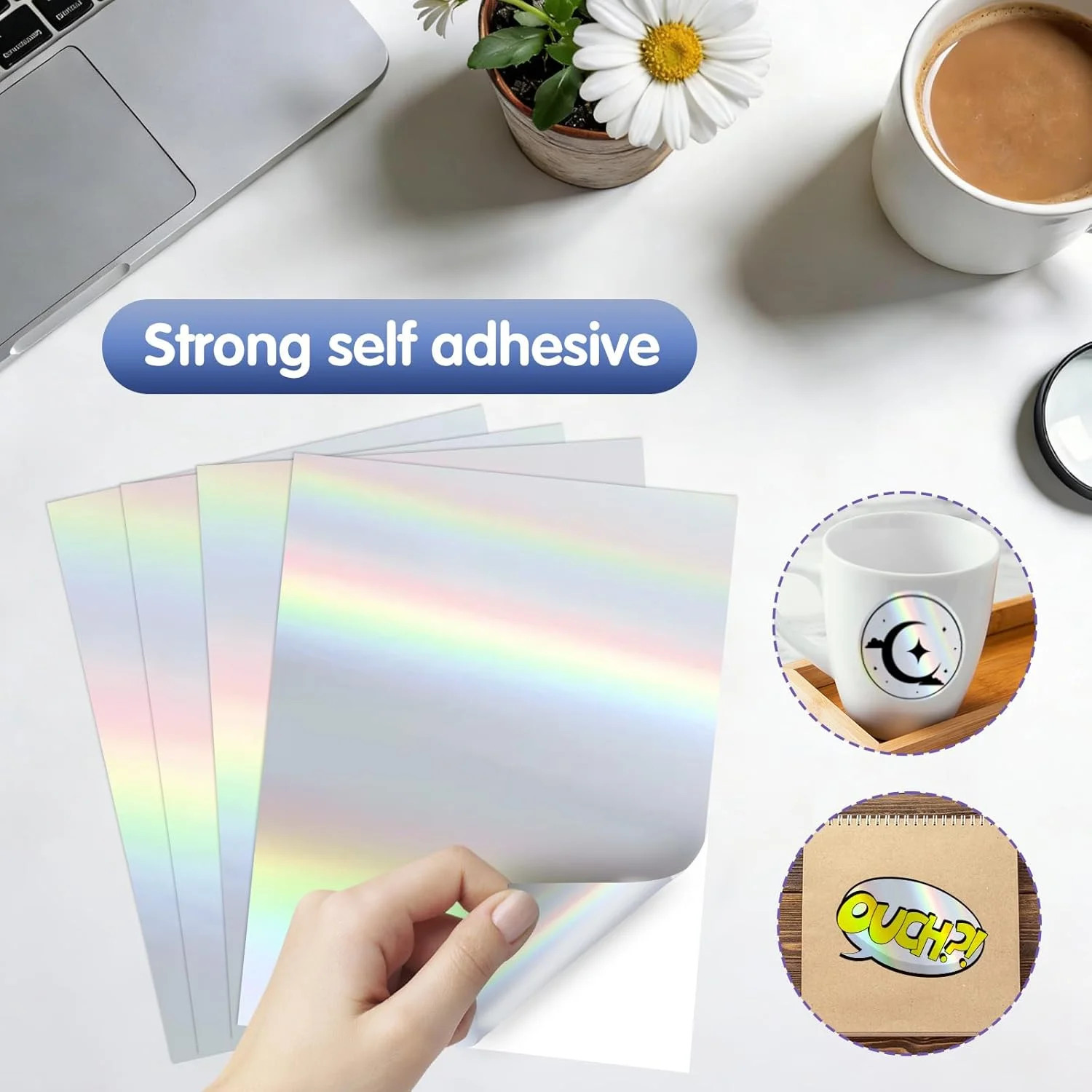 25 Sheets Holographic Sticker Paper 8.5×11 inch for Inkjet & Laser Printer, Prin