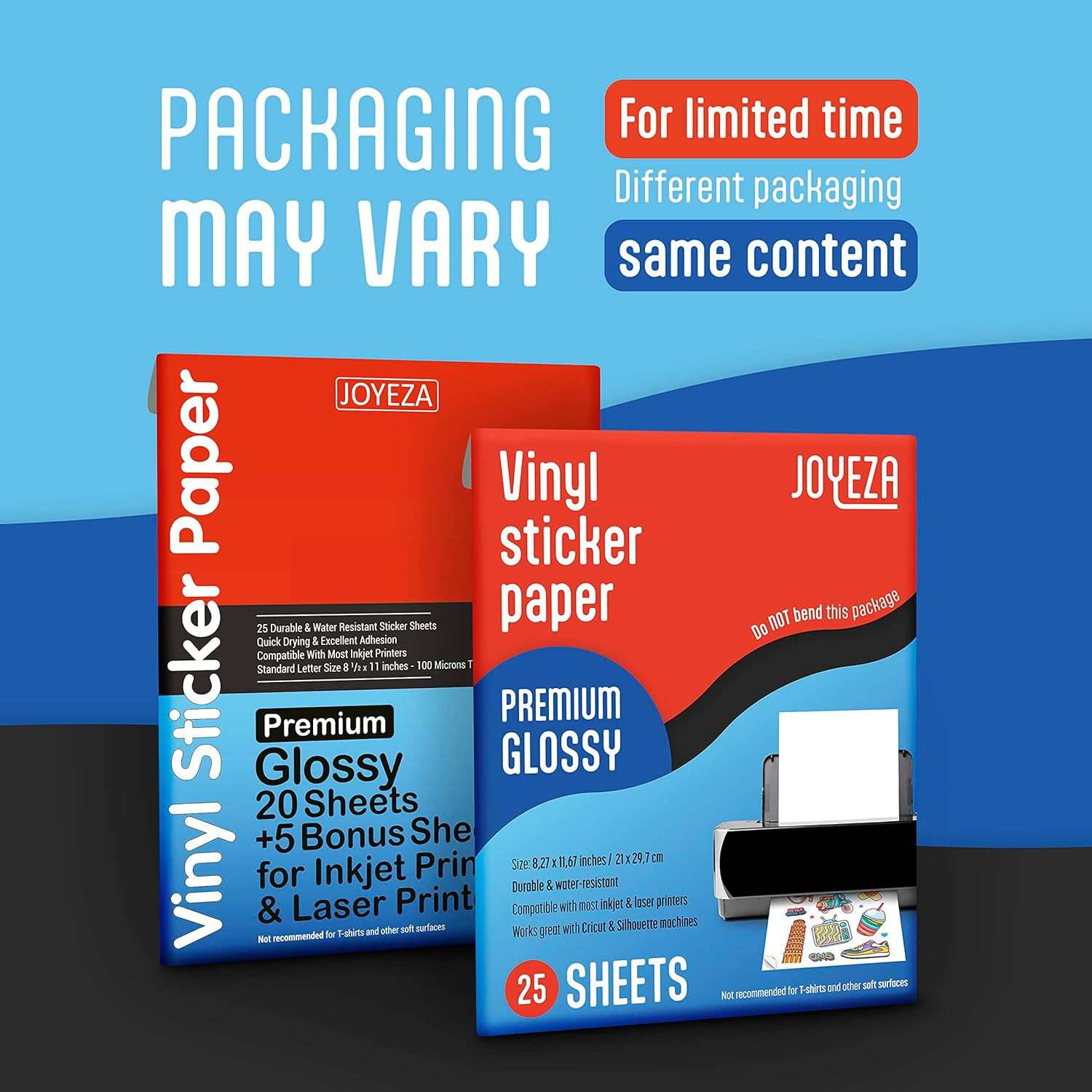 JOYEZA Premium Printable Vinyl Sticker Paper for Inkjet Printer – 25 Sheets Glos