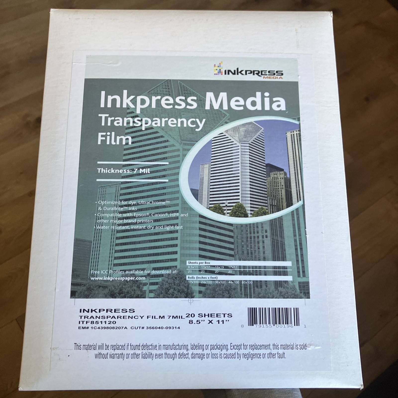 Transparency Resin Based Inkjet Film 7mil. 8.5×11″ 20 Sheets Itf851120