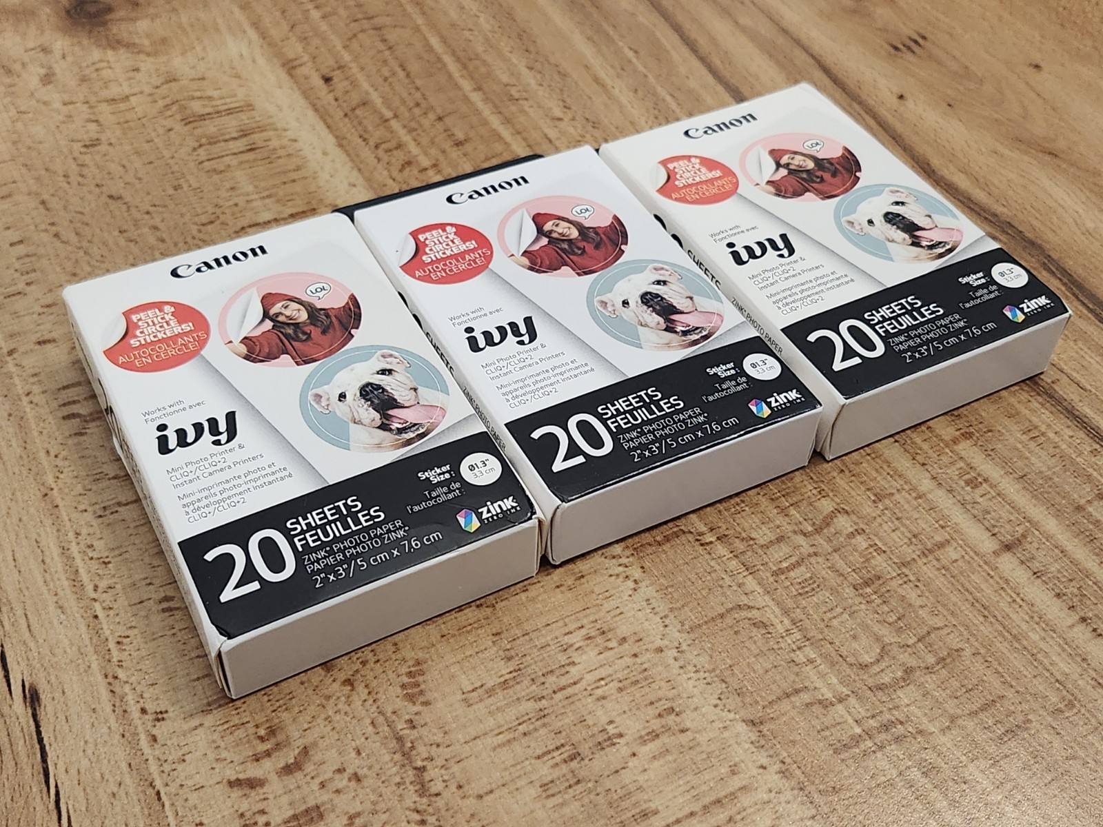 Canon ZINK Pre-Cut Circle Adhesive Sticker Paper Pack 3 X 20 Sheets Boxes NEW