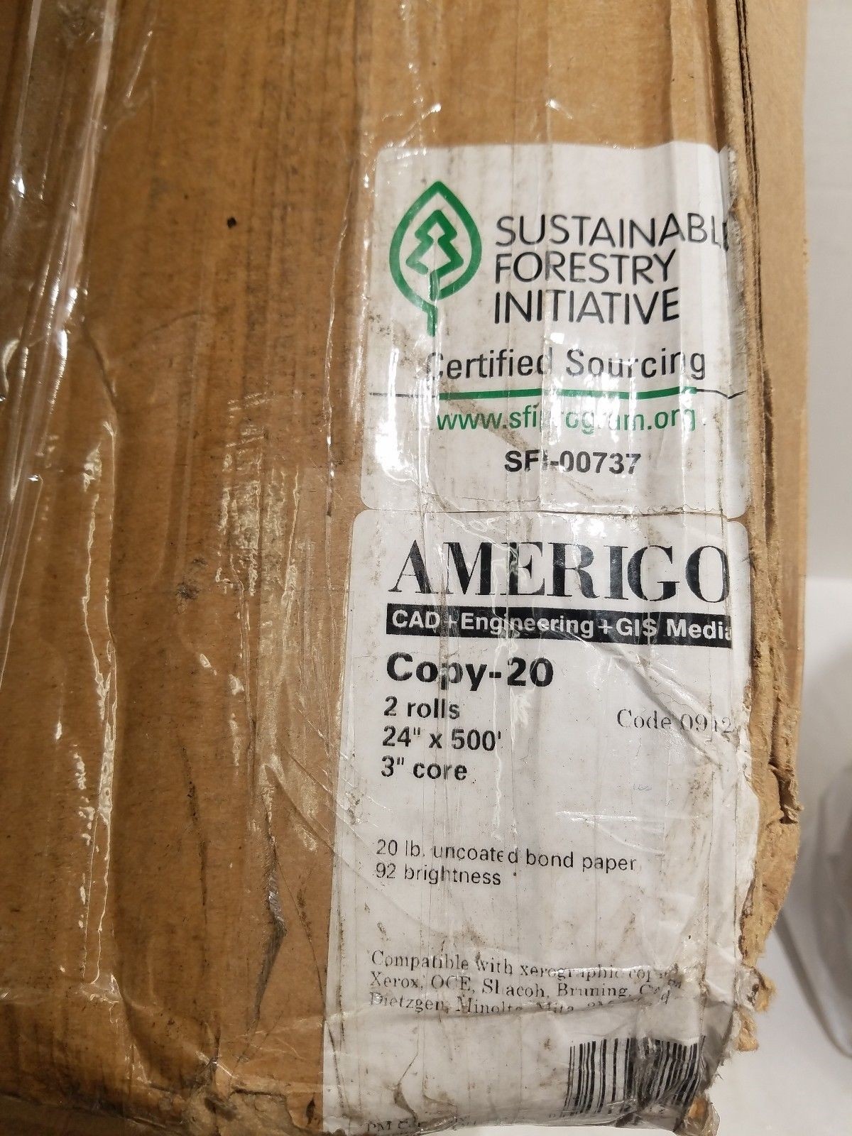 Qty= 2: PM Company Amerigo Wide Format, Copy-20lb, 24″ x 500′, 3″ Core, White