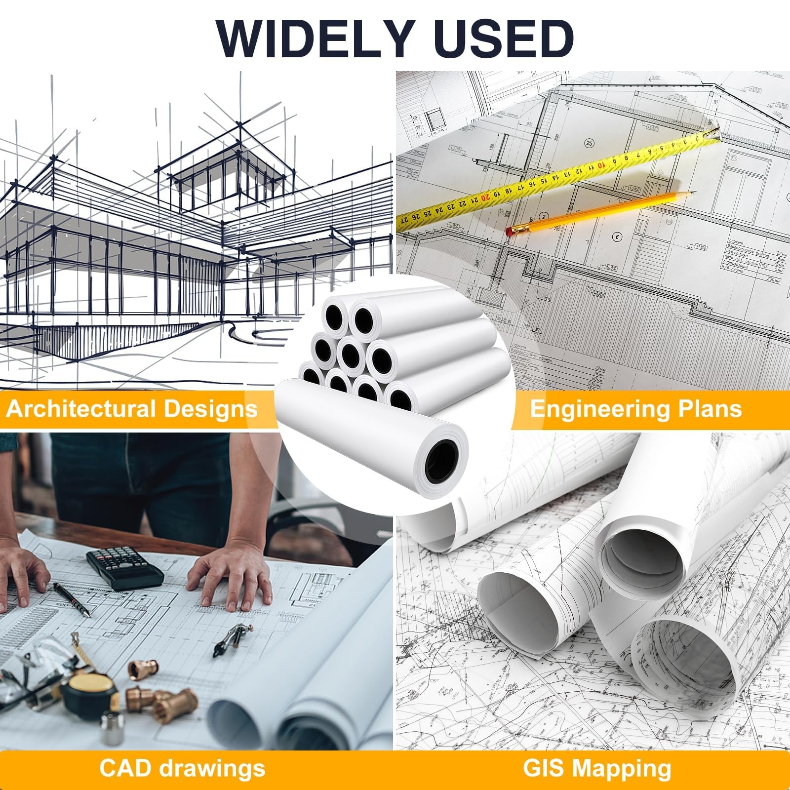 VOISEN Wide Format Paper,2 Rolls Plotter Paper 36″ x 150 Ft, CAD Bond Rolls,20lb