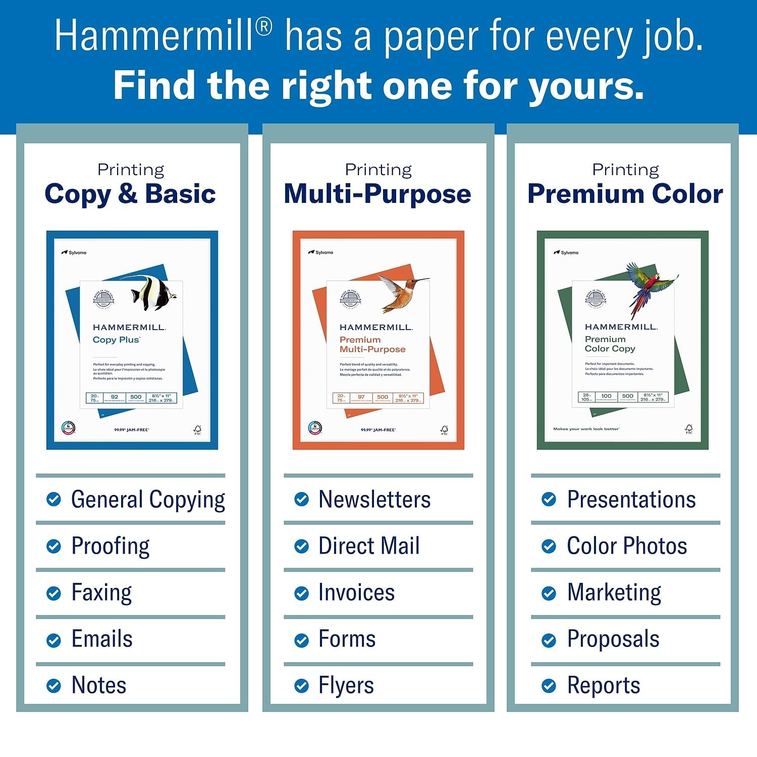 Hammermill Printer Paper, Premium Color 32 lb Copy 1 Ream | 500 Sheets, White