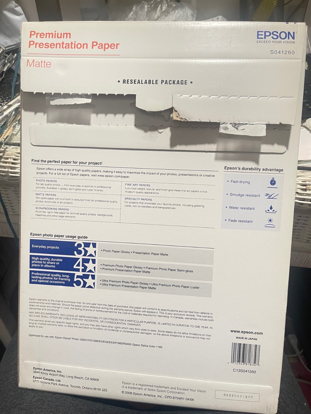 Epson S041260 Premium Matte 11.75″ x 16.5″ Pres. Paper – Bright WT (45/PK) (6D)