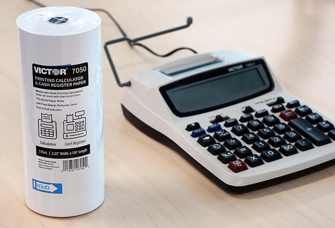 Victor 7050 Compact White Paper Rolls for Handheld and Portable Printing Calc…