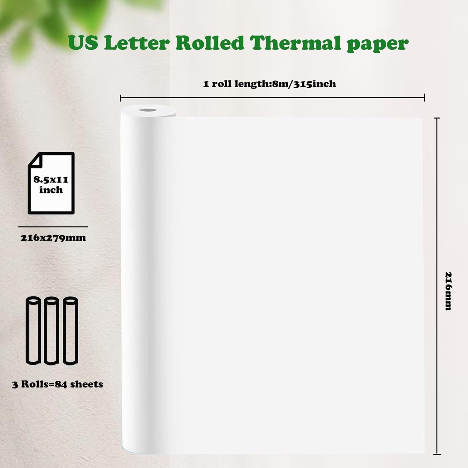 2-10 Rolls A4 Thermal Paper 8.5″ x 11″ US Letter Size for Phomemo M08F M832 M834