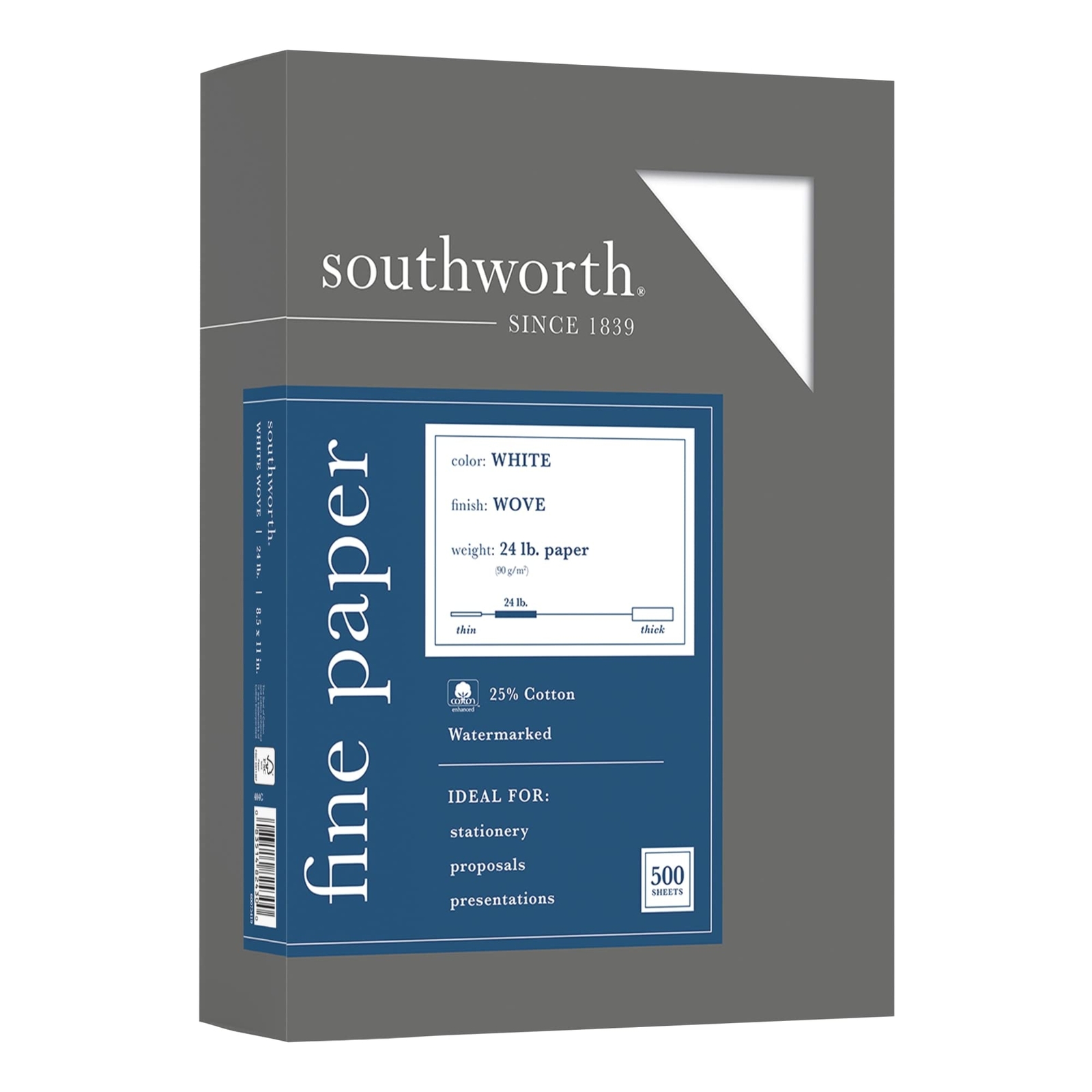 Southworth 25 Cotton Business Writing Paper 8.5 x 11 White 24 lb FSC Certified