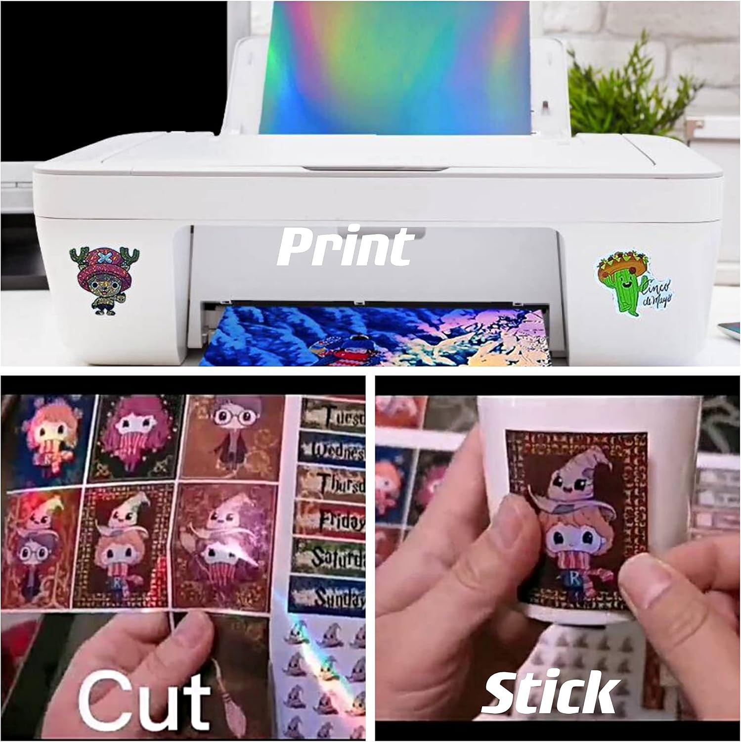 30 Sheets Holographic Printable Sticker Paper 8.25 x 11.7 inch Waterproof Sti…