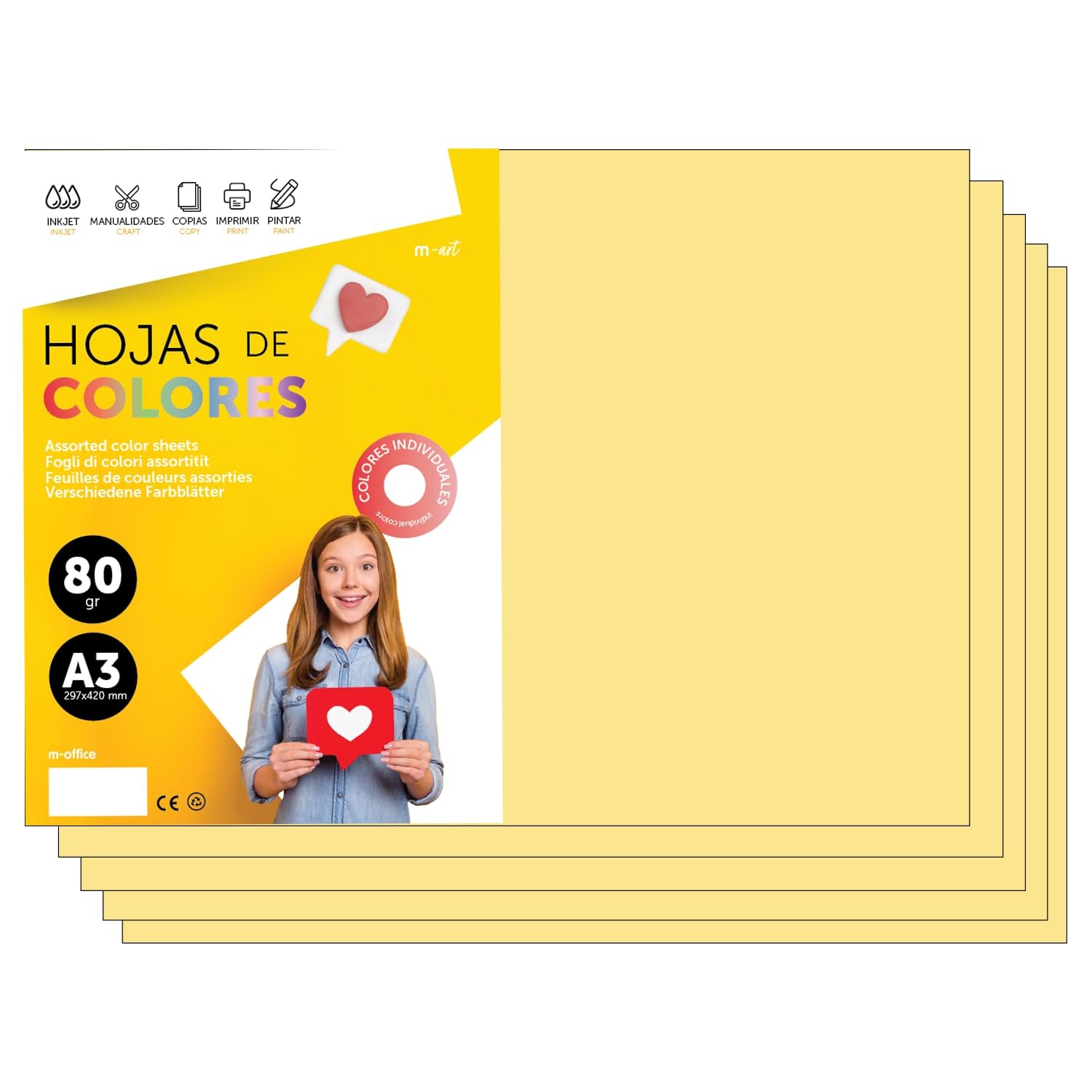 Colourful Paper A3 80g for Printers & Crafts, Coloured Sheets for Kids, Creat…
