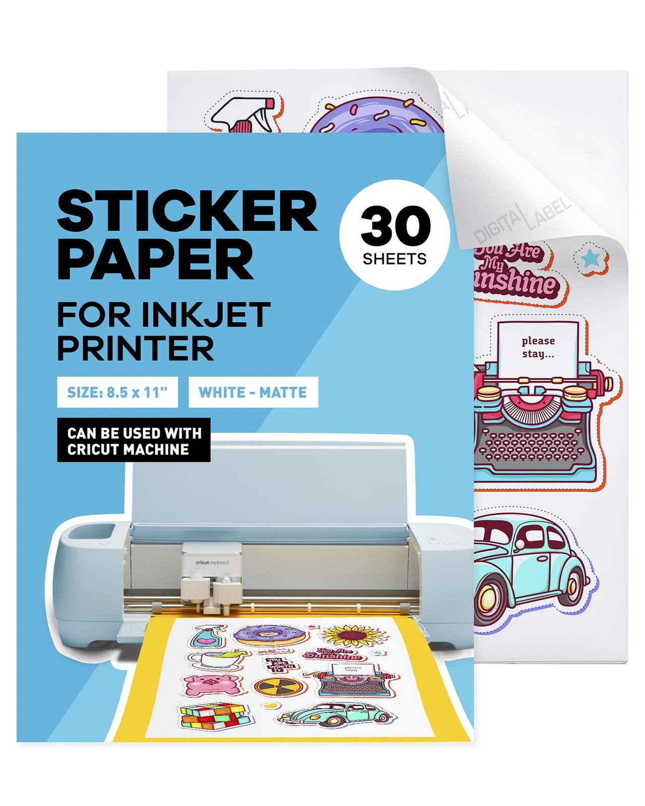 Sticker Paper for Inkjet Printer – (30 Sheets), 8.5 x 11″ Letter Size, Matte …