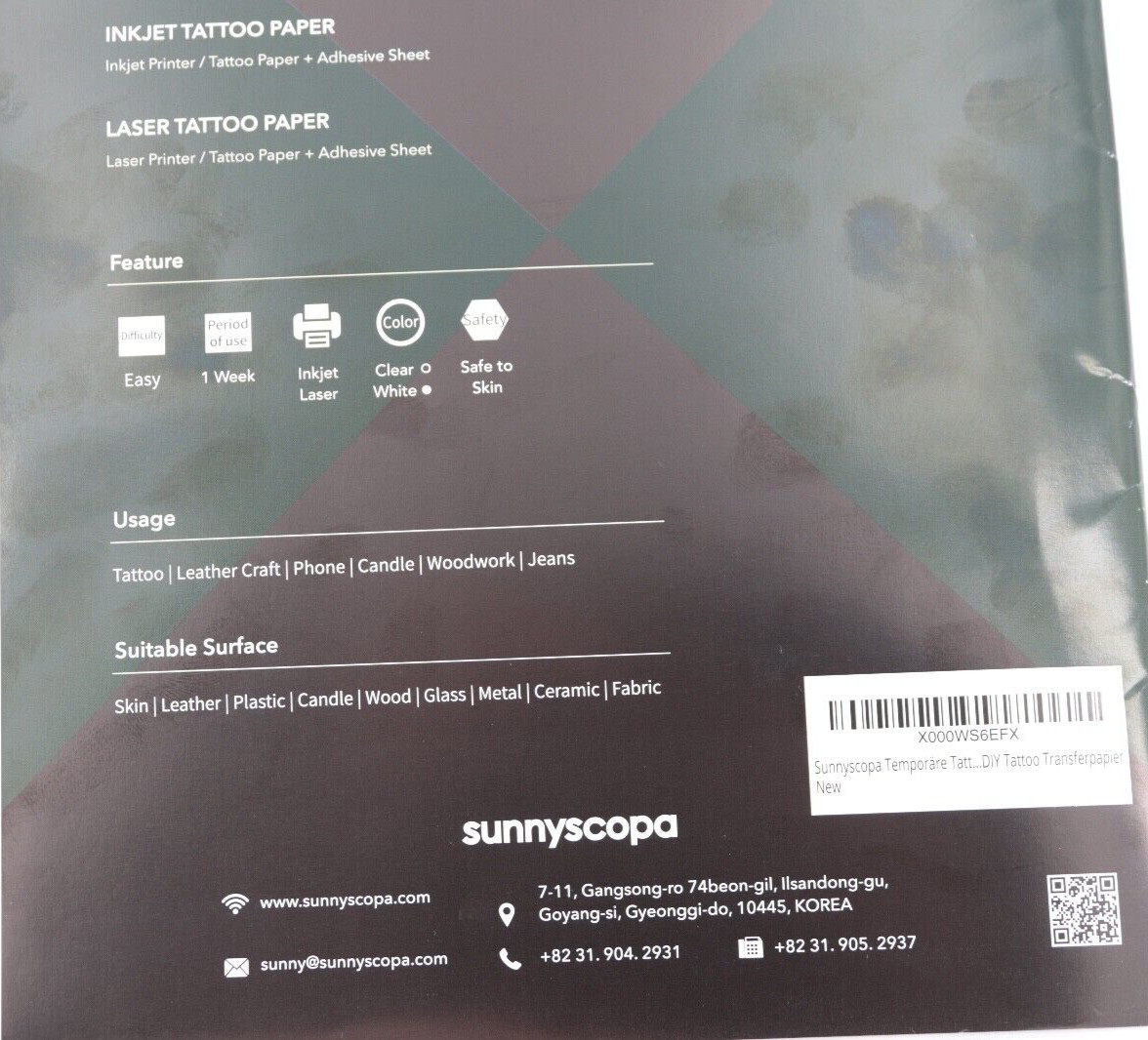 Tattoo Paper Transfer Film A4 X 10 Sheets DIY Tattoo Film for Laser Temporary