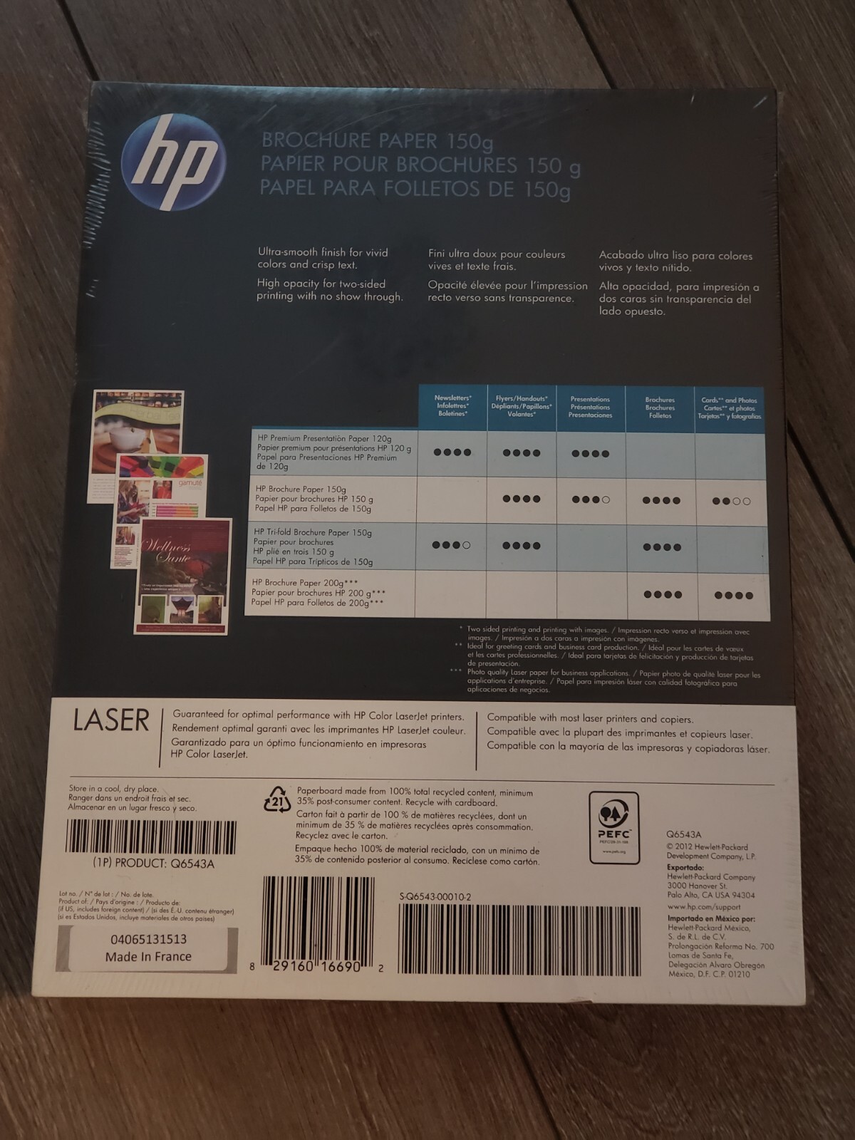 New! HP Color Laser Brochure Paper Q6543A 40lb/150G 150 Sheets/Pack Ships Free!