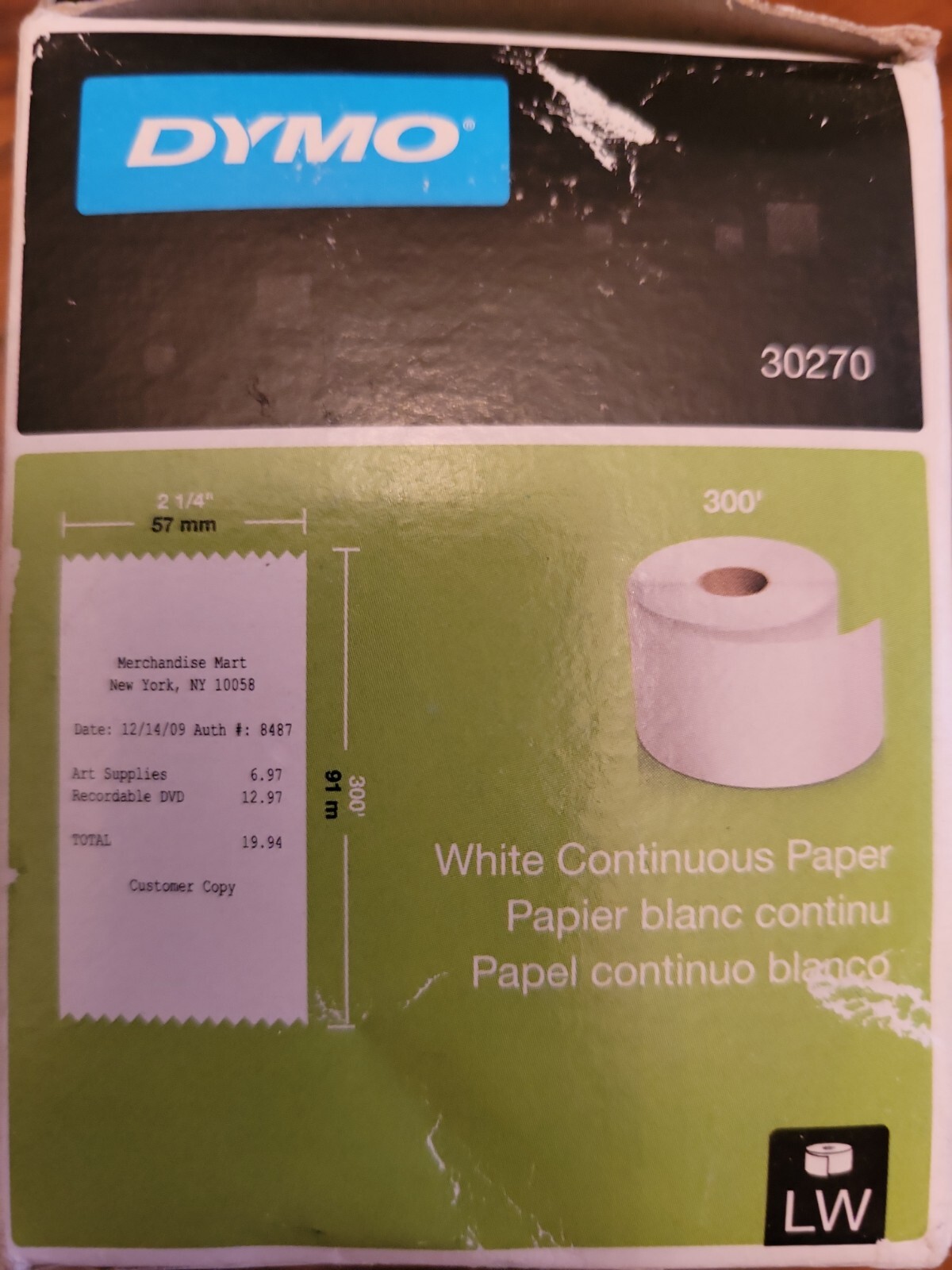 Dymo 30270 LW Continuous roll 2-1/4 X 300ft