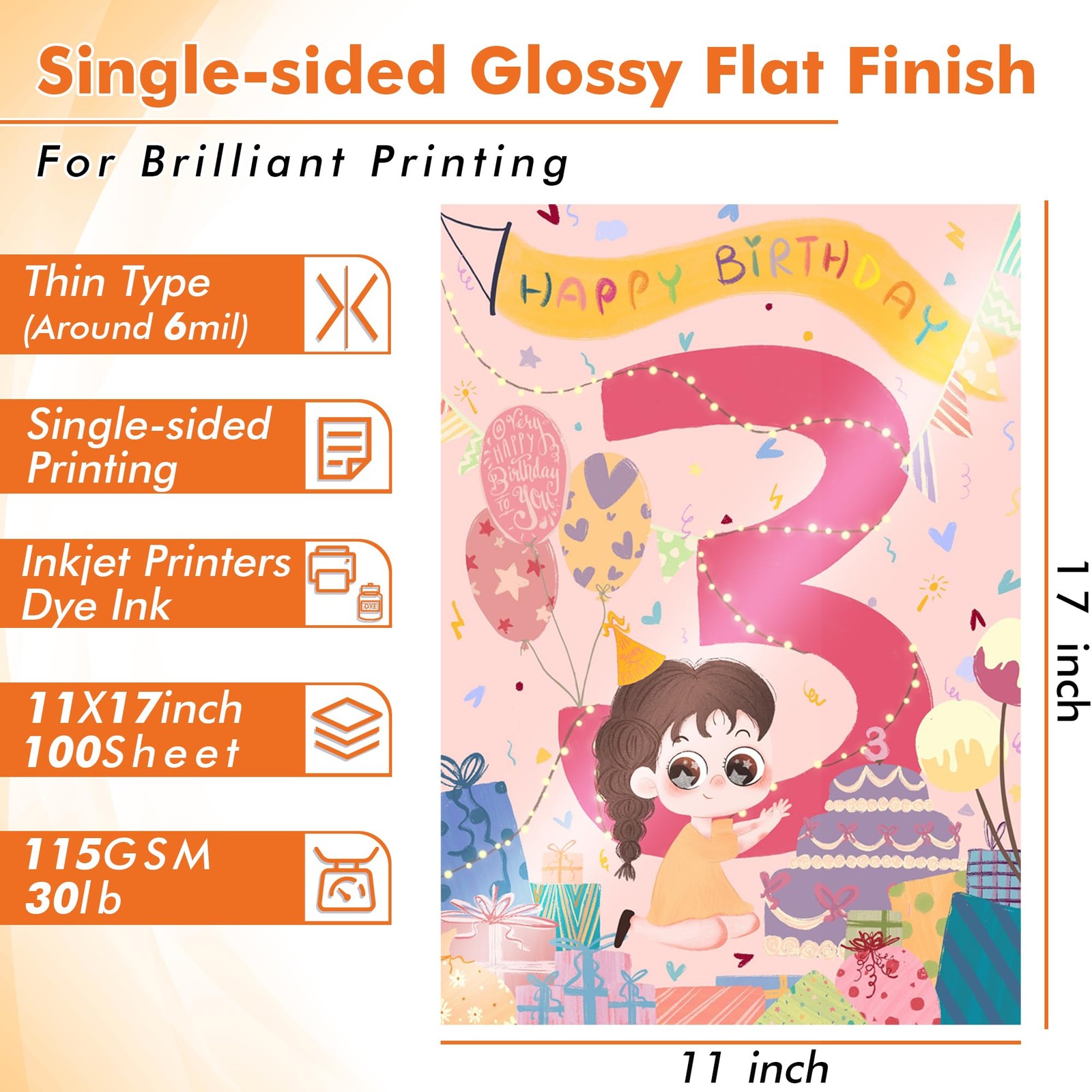 100 Sheets 11×17″ 30LB Koala Glossy Thin Inkjet Printer Paper 115gsm DYE INK