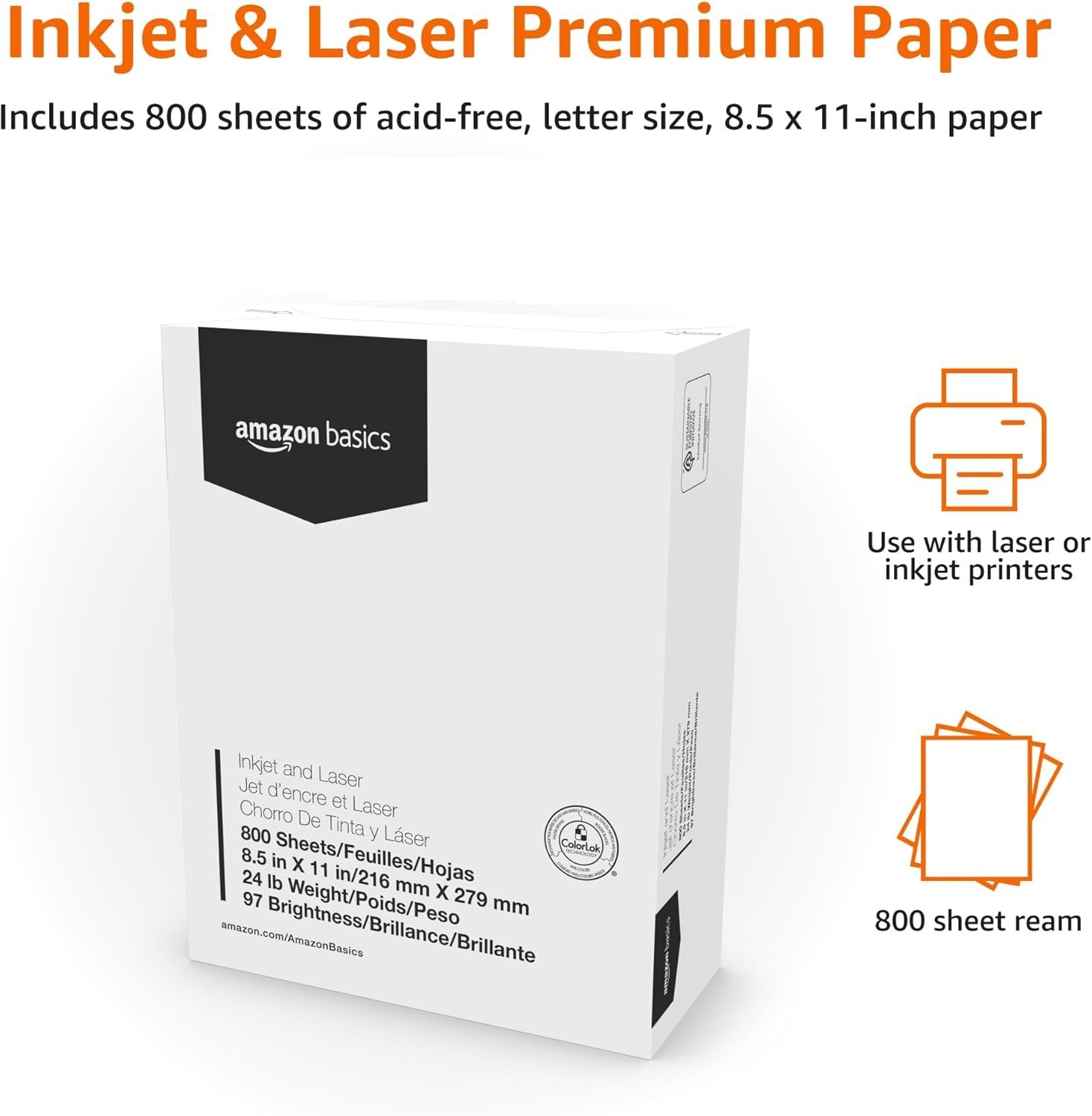 Heavyweight 24 lb Bright White Copy Paper – 800 Sheets, Perfect for All Printers