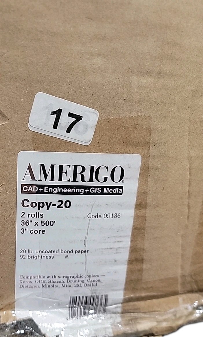 2 Rolls Amerigo Wide Format Paper Copy 20, 36 x 500 NEW Sealed – Openbox