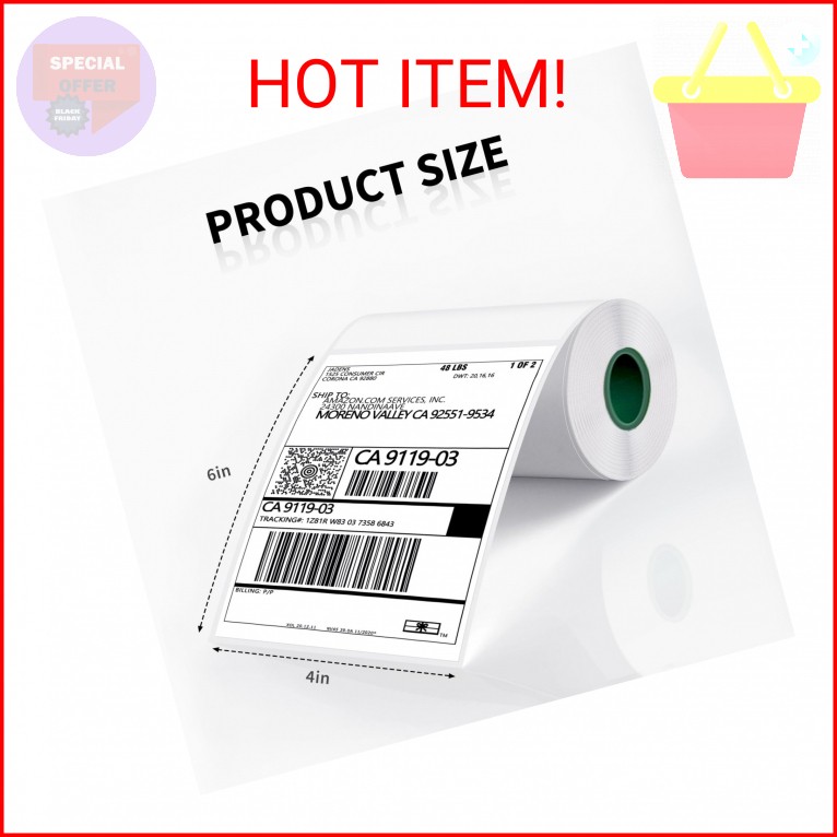 JADENS 2 Rolls Thermal Label Paper, 4×6” Compatible with C10
