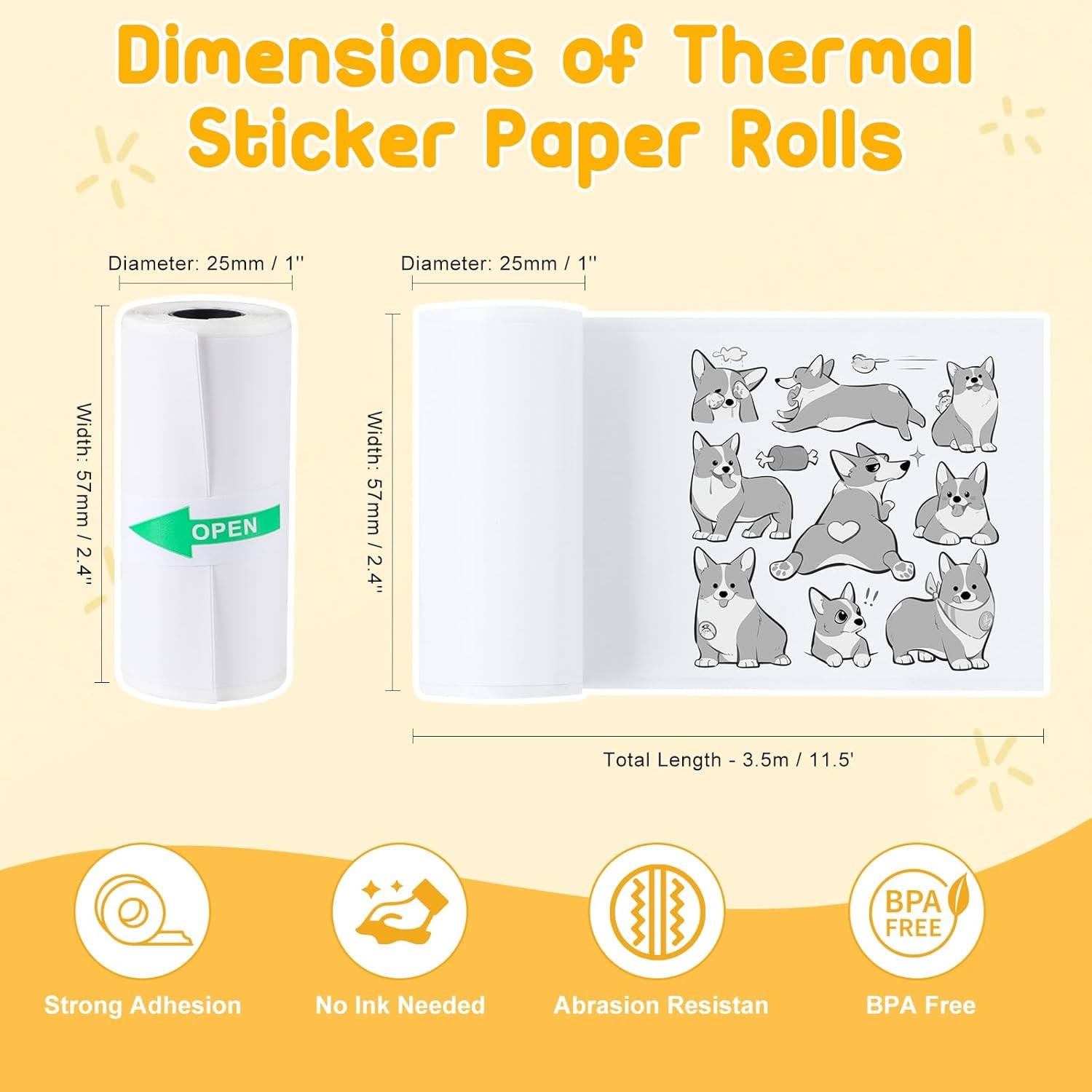 10 Rolls Print Pods Printing Paper, 57 X 25mm Inkless Self-Adhesive Printable St