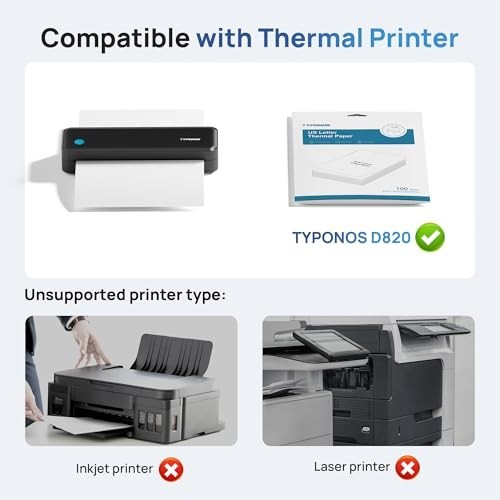 Continuous Thermal Printer Paper 8.5×11″ – 100 Sheets, US Letter Size, D820 Comp