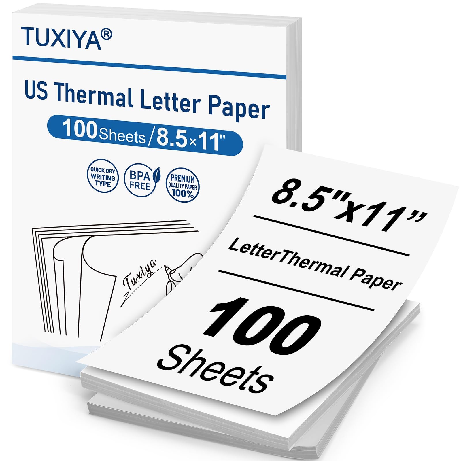 TUXIYA 100 Sheets Thermal Printer Paper 8.5 x 11 Inch,BPA 100 Sheets, White