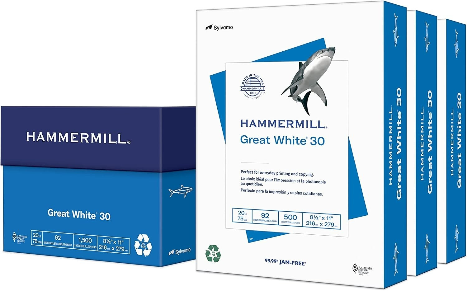 Great White 8.5×11 Recycled Copy Paper, 1,500 Sheets – Perfect for Home & Office