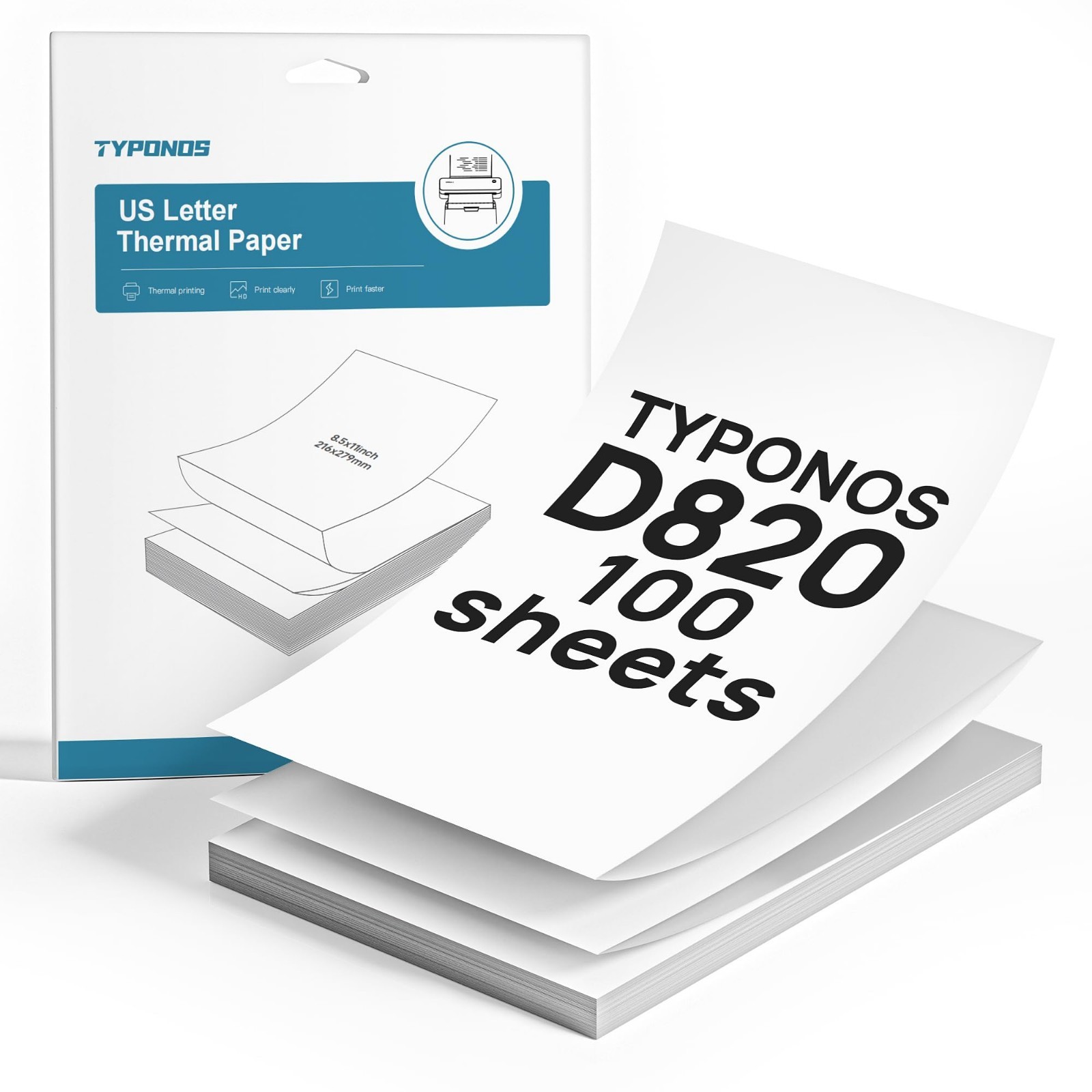 Continuous Thermal Printer Paper 8.5×11″ – 100 Sheets, US Letter Size, D820 Comp