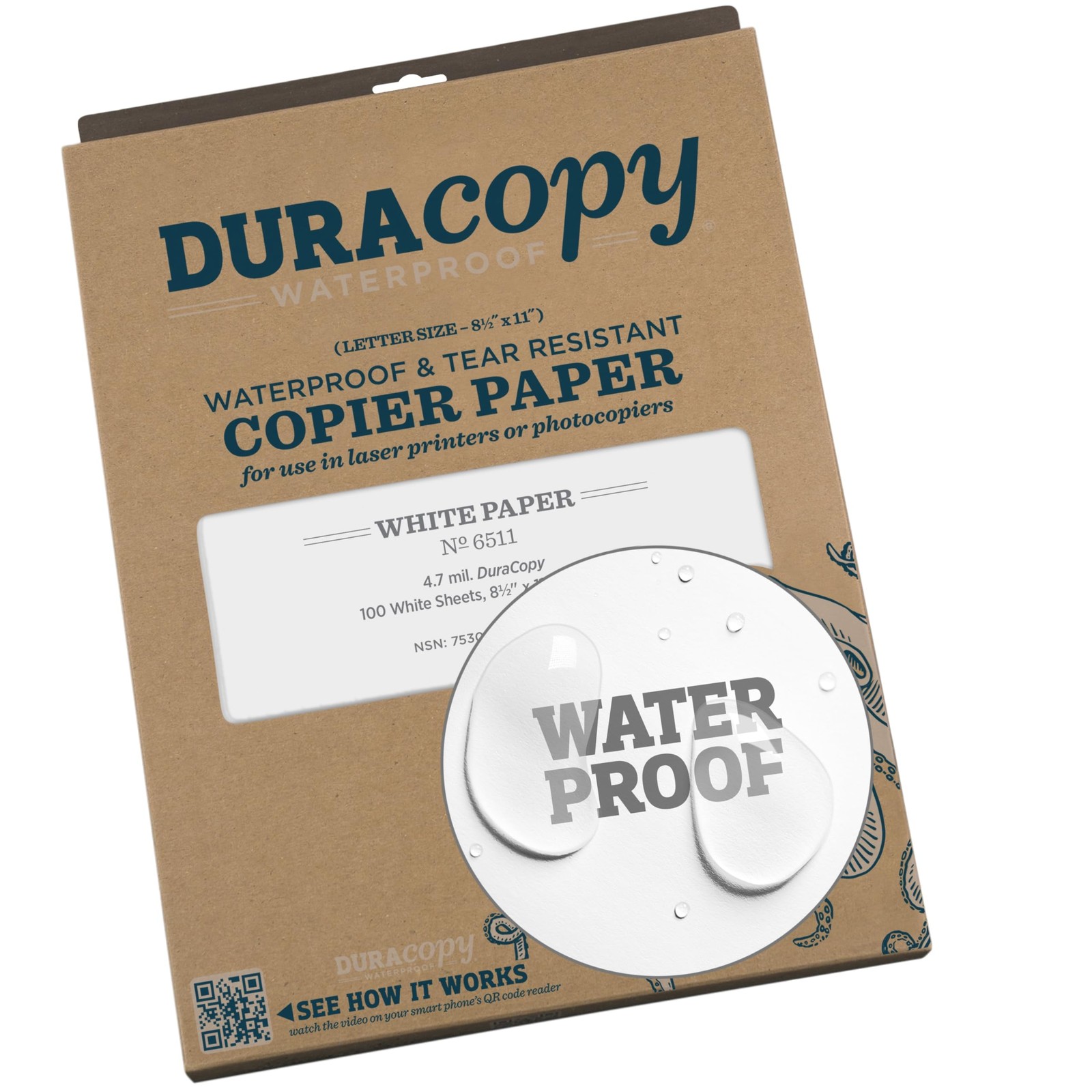 DuraCopy Waterproof Copier Paper 100 Sheets 4.7 mil Laser Print Durable Synth…