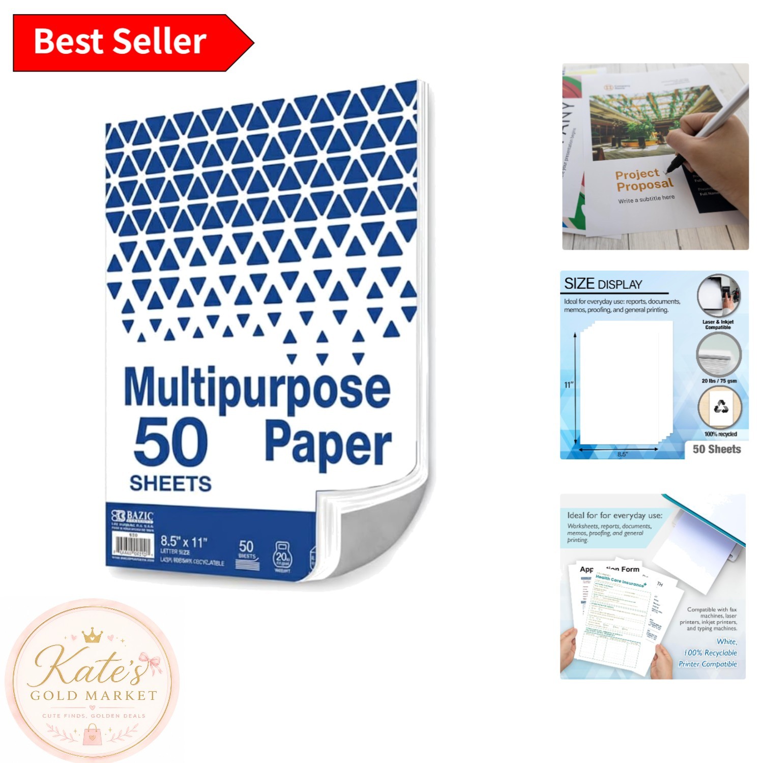 Crisp 50 Sheets White Copy Paper – 20LB, Ideal for Home, Office & School