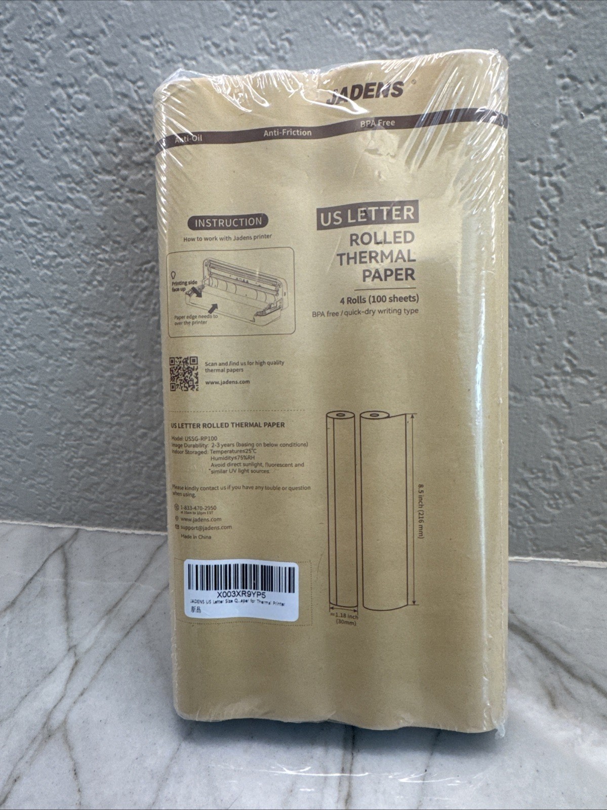 JADENS US Letter Size Quick-Dry Thermal Printer Paper 4 Rolls, Quick-dry