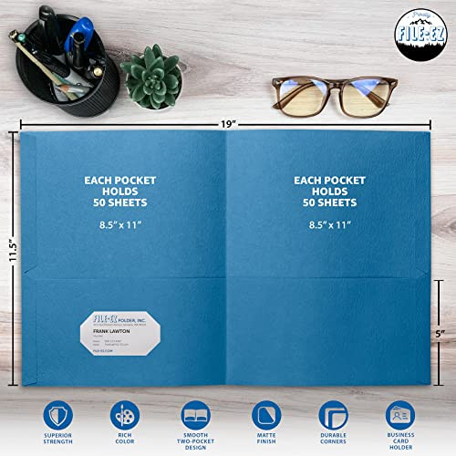 Two-Pocket Folders, Light Blue, 25-Pack, Textured Paper, Letter Size (EZ