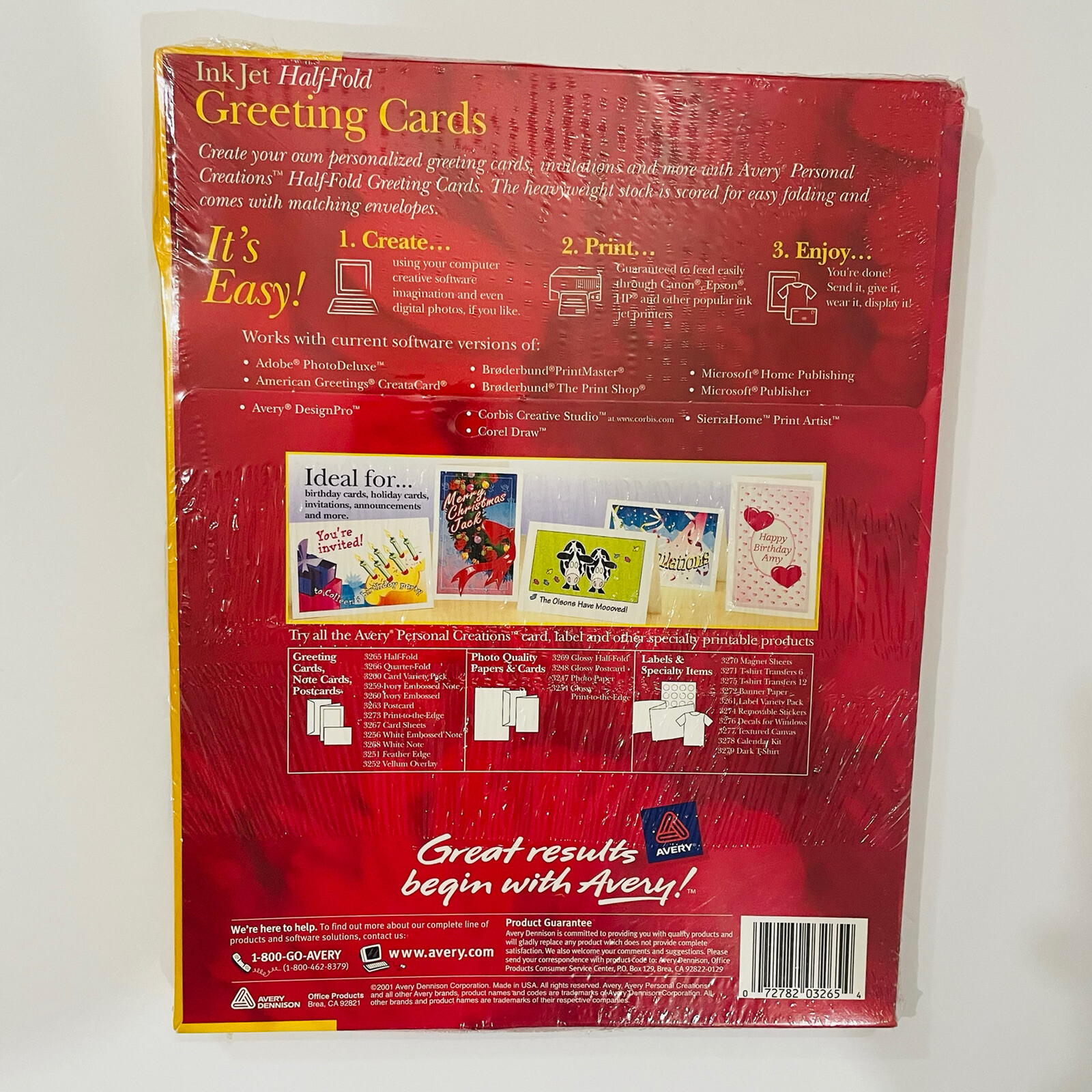 Avery 3265 Ink Jet Greeting Cards Half Fold 5 1/2″ x 8 1/2″ 20 Unprinted Cards