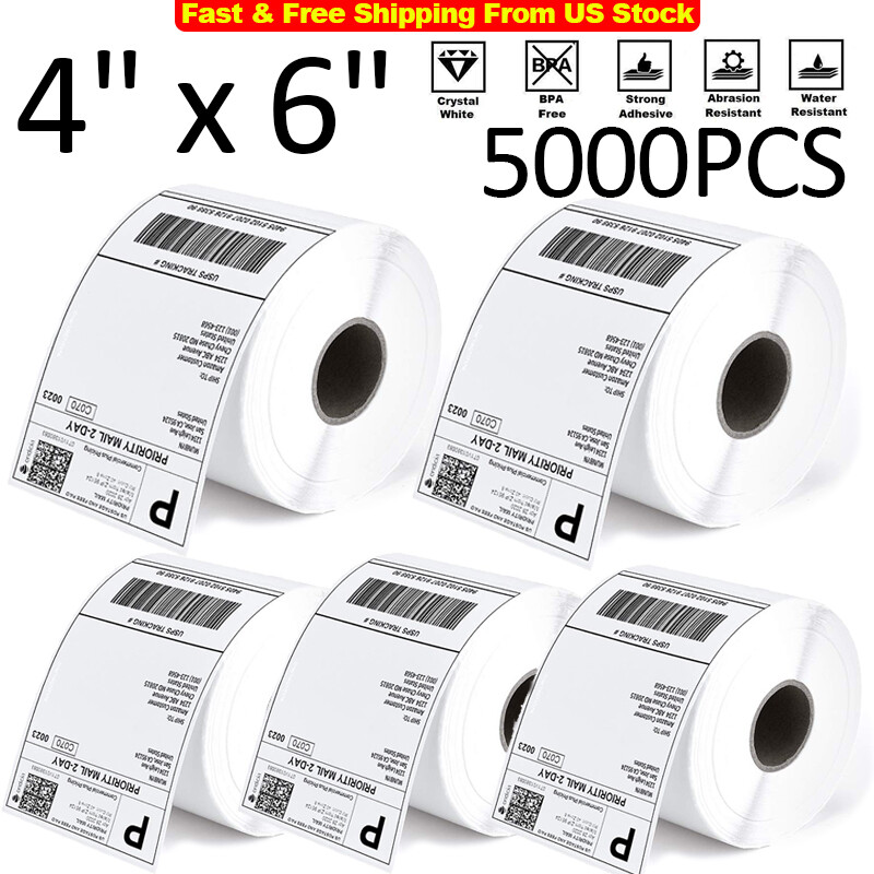 5000PCS 4″ x 6″ Direct Thermal Shipping Address Label Paper Sticker for Printer