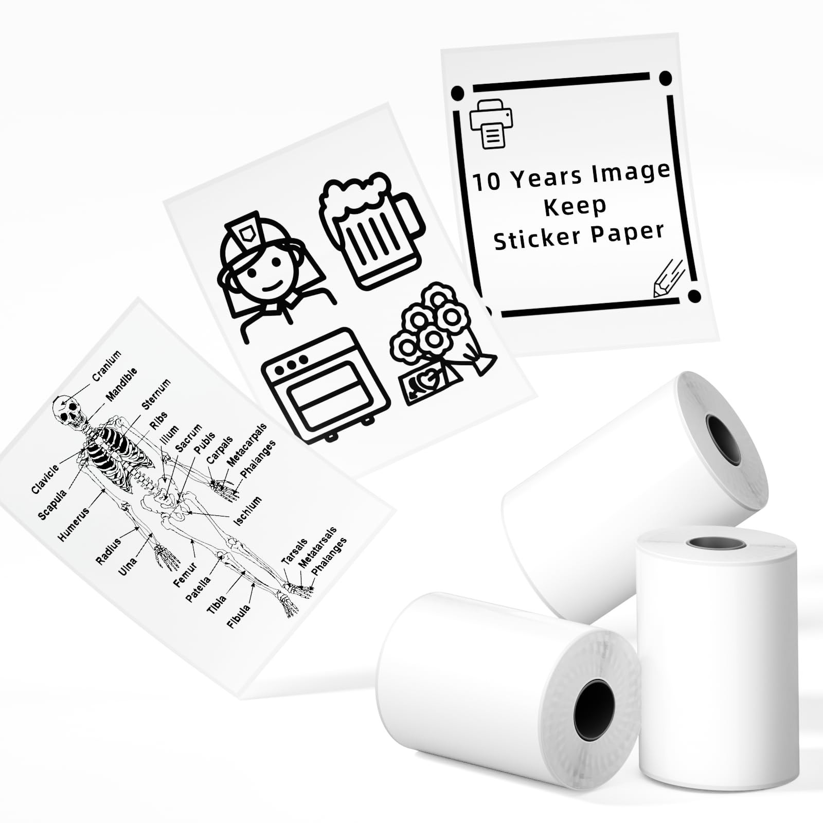 White Sticker Paper for Mini Printers – 3 Rolls, 50mm x 3.5m, DIY, Photos, Notes