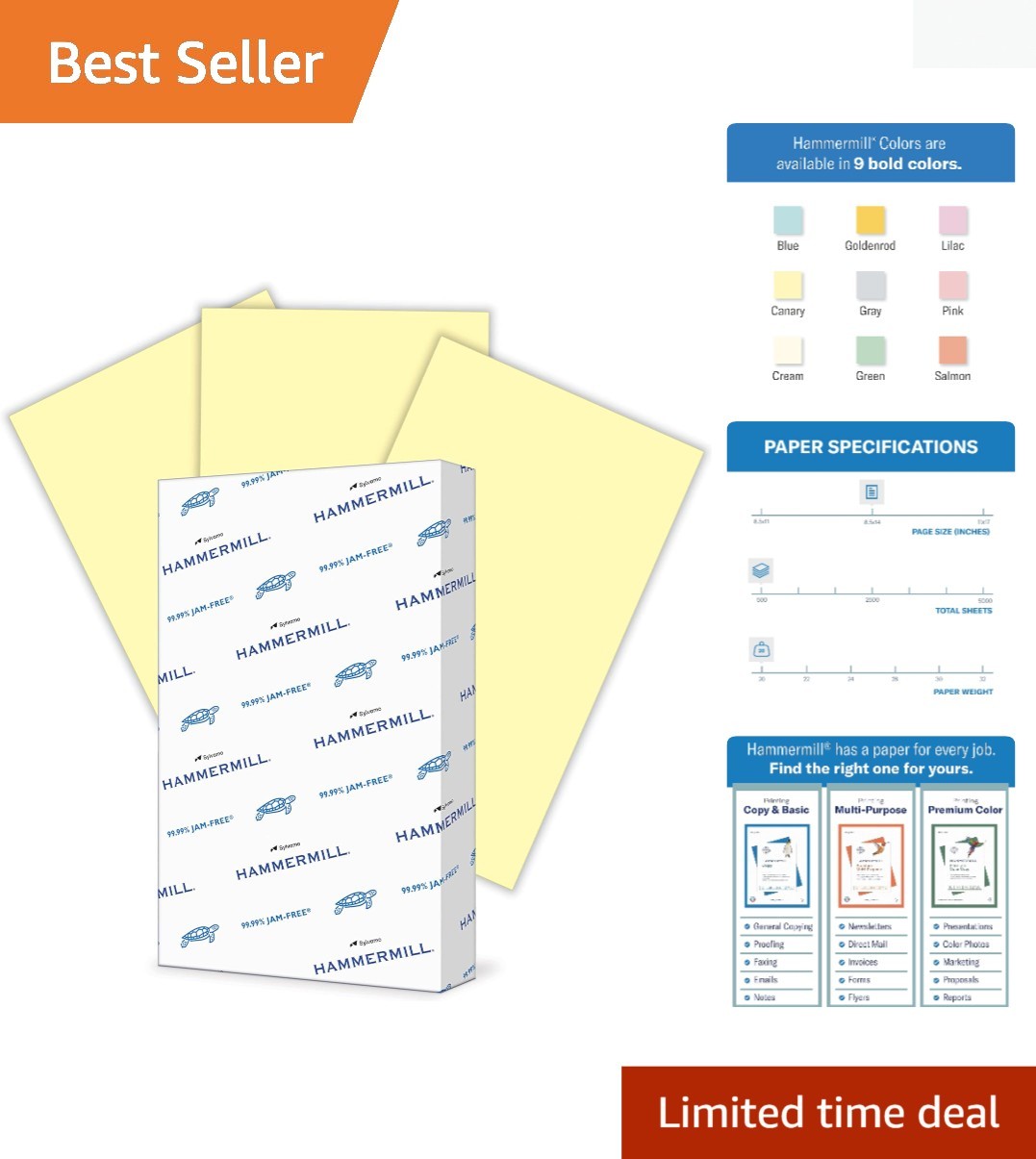 20 lb Canary Yellow Colored Printer Paper – 8.5 x 14, 500 Sheets, Eco-Friendly