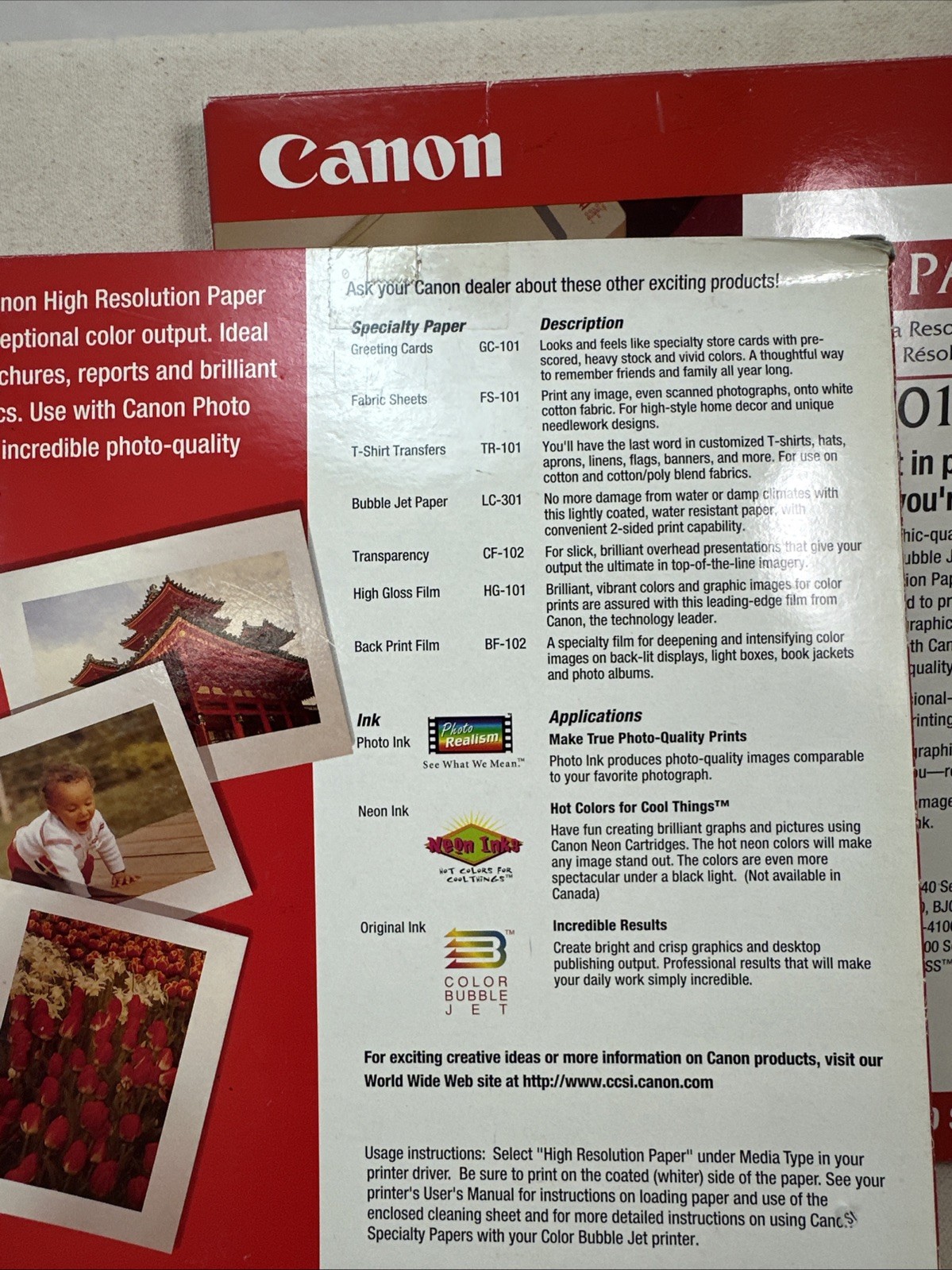 Two Pack New Canon HR-101 High Resolution Paper, 8-1/2 x 11, White, 100 Sheets