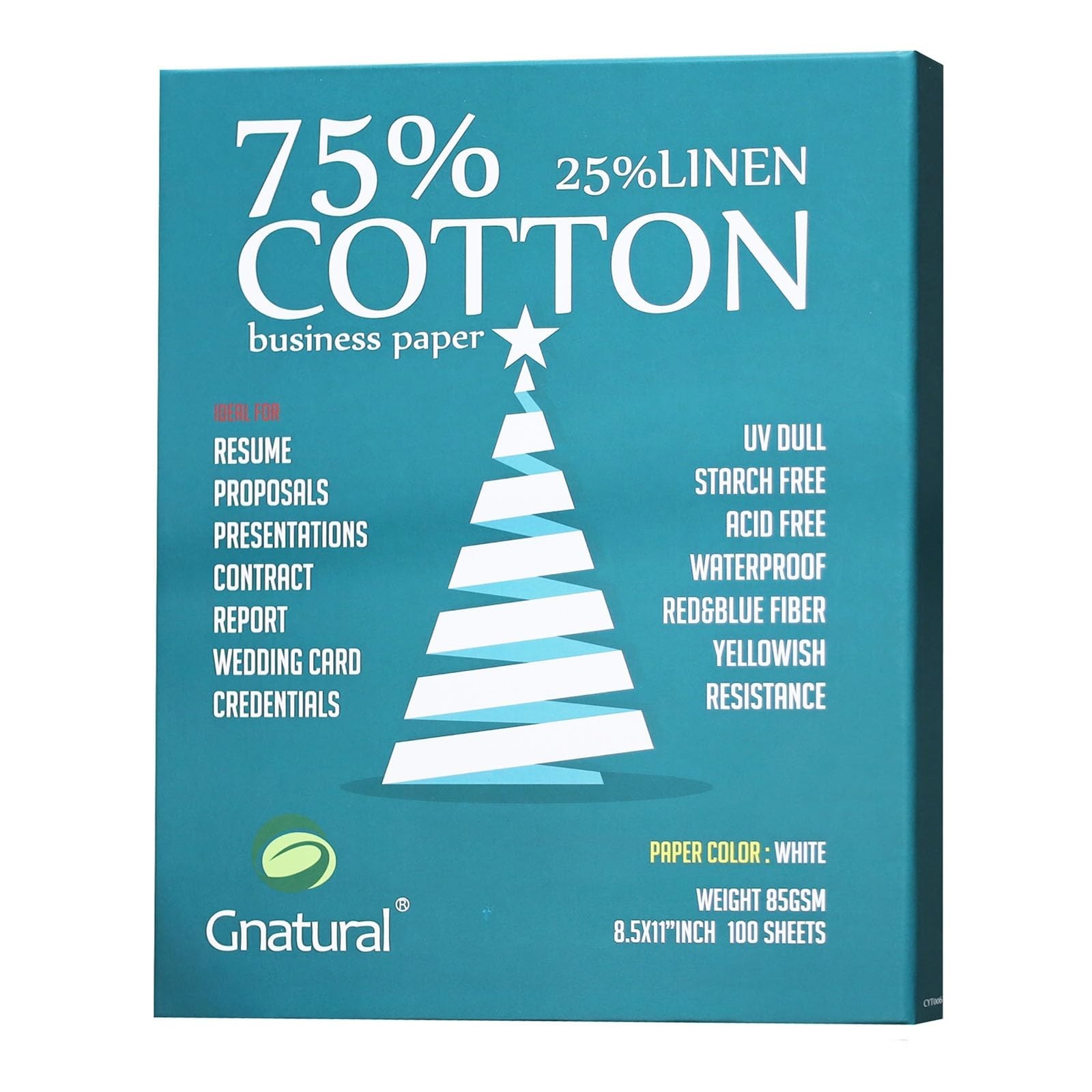 75% Cotton 25% Linen Inkjet Printing Paper, 8.5″x11″, 100 Sheets, Water-Resistan