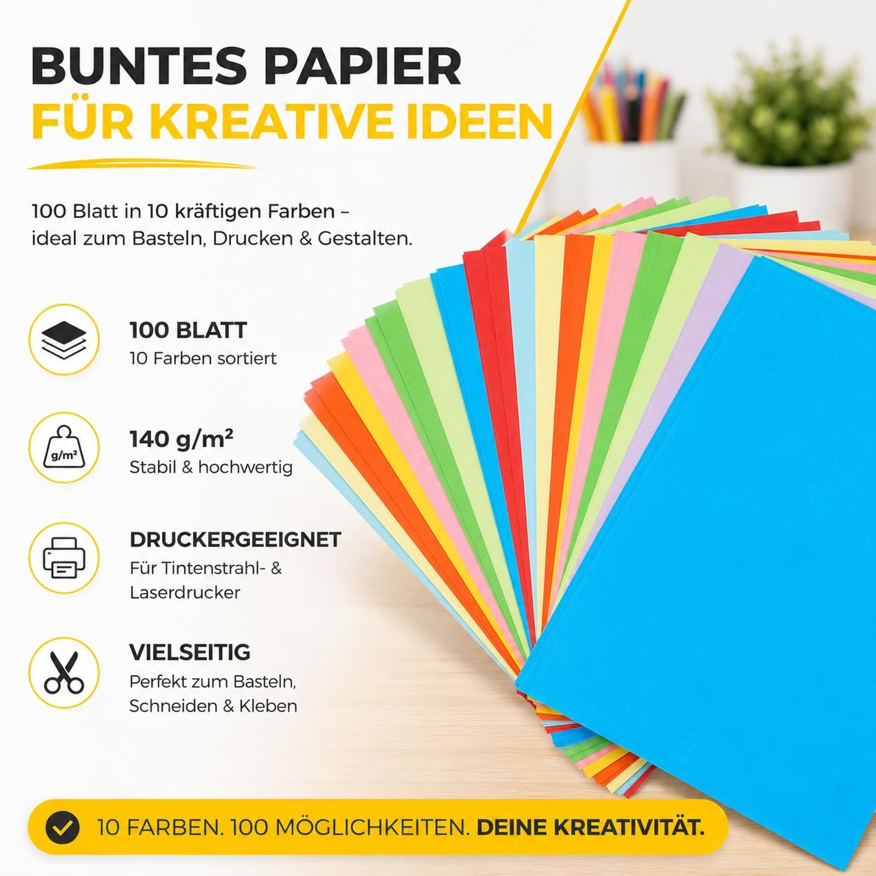 100x Paper Colourful 140gsm Craft Paper & Coloured Paper for Printers & Crafts…