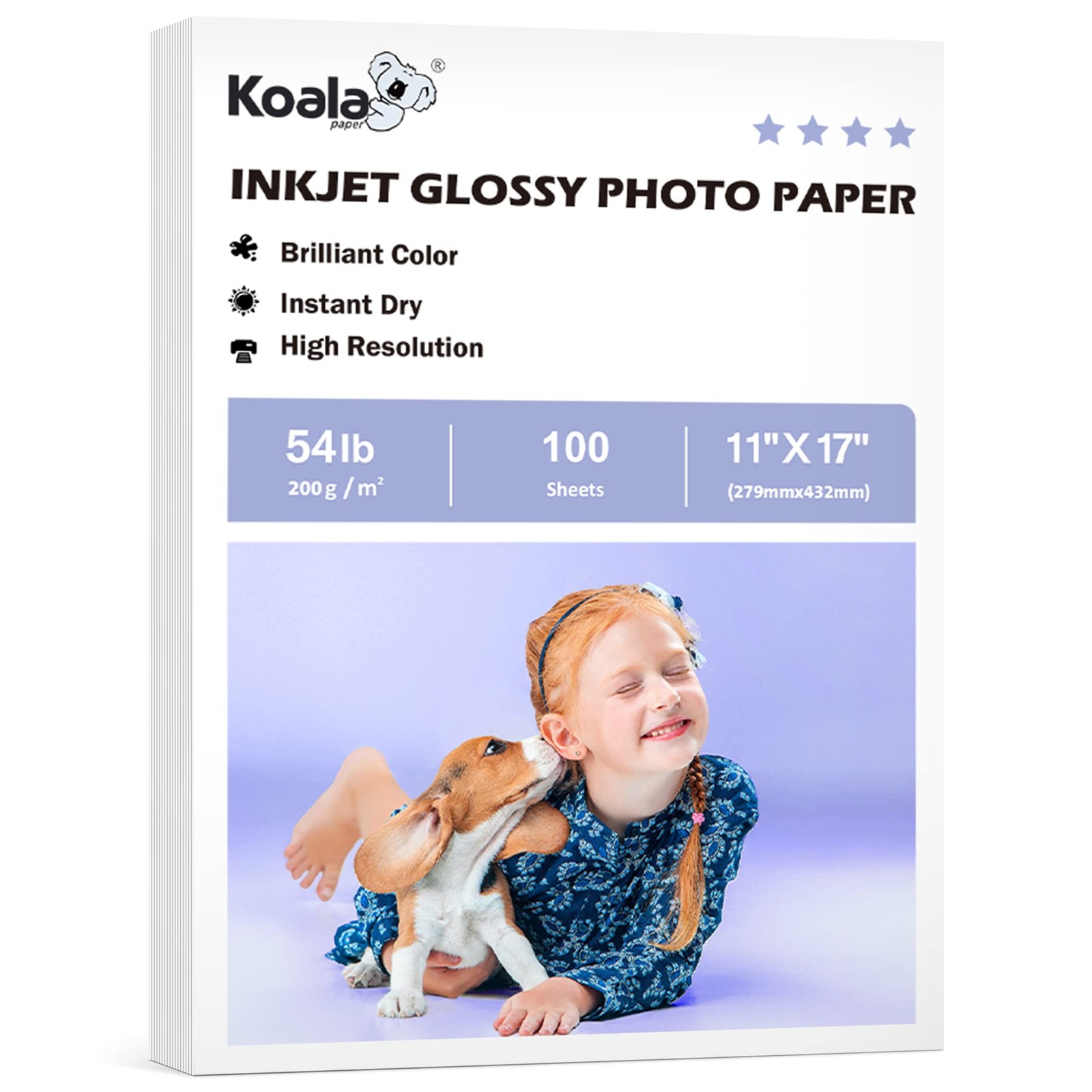 100 Sheets 11×17″ 30LB Koala Glossy Thin Inkjet Paper for DYE INK 115gsm