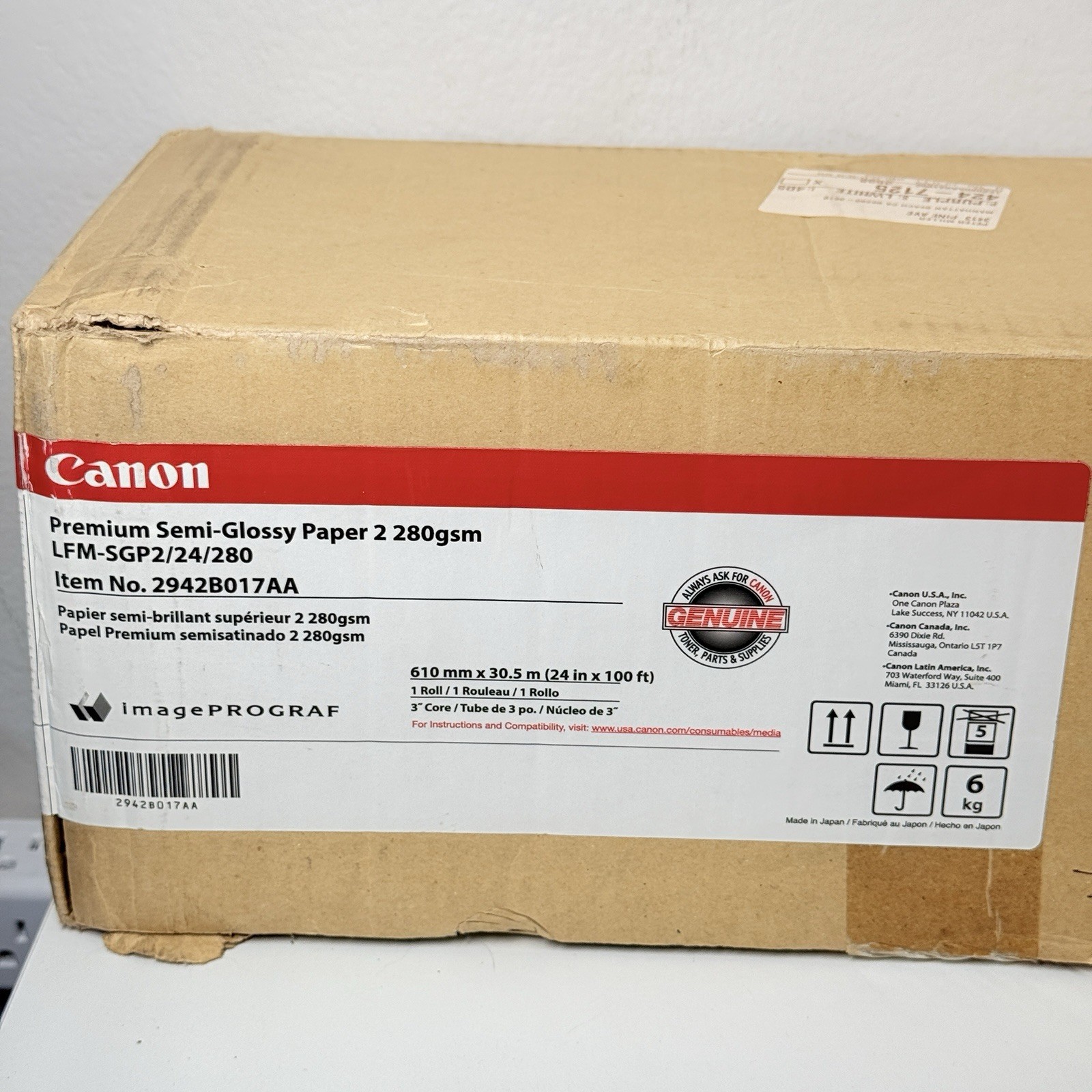 Canon Premium Semi-Glossy Paper 2 280gsm 24”x100’ LFM-SGP2/24/280 Box Damage
