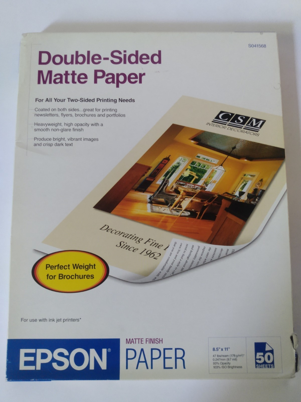 NEW Epson Photo Quality Inkjet Paper Double-Sided Matte 8.5×11 S041568 50 sheets