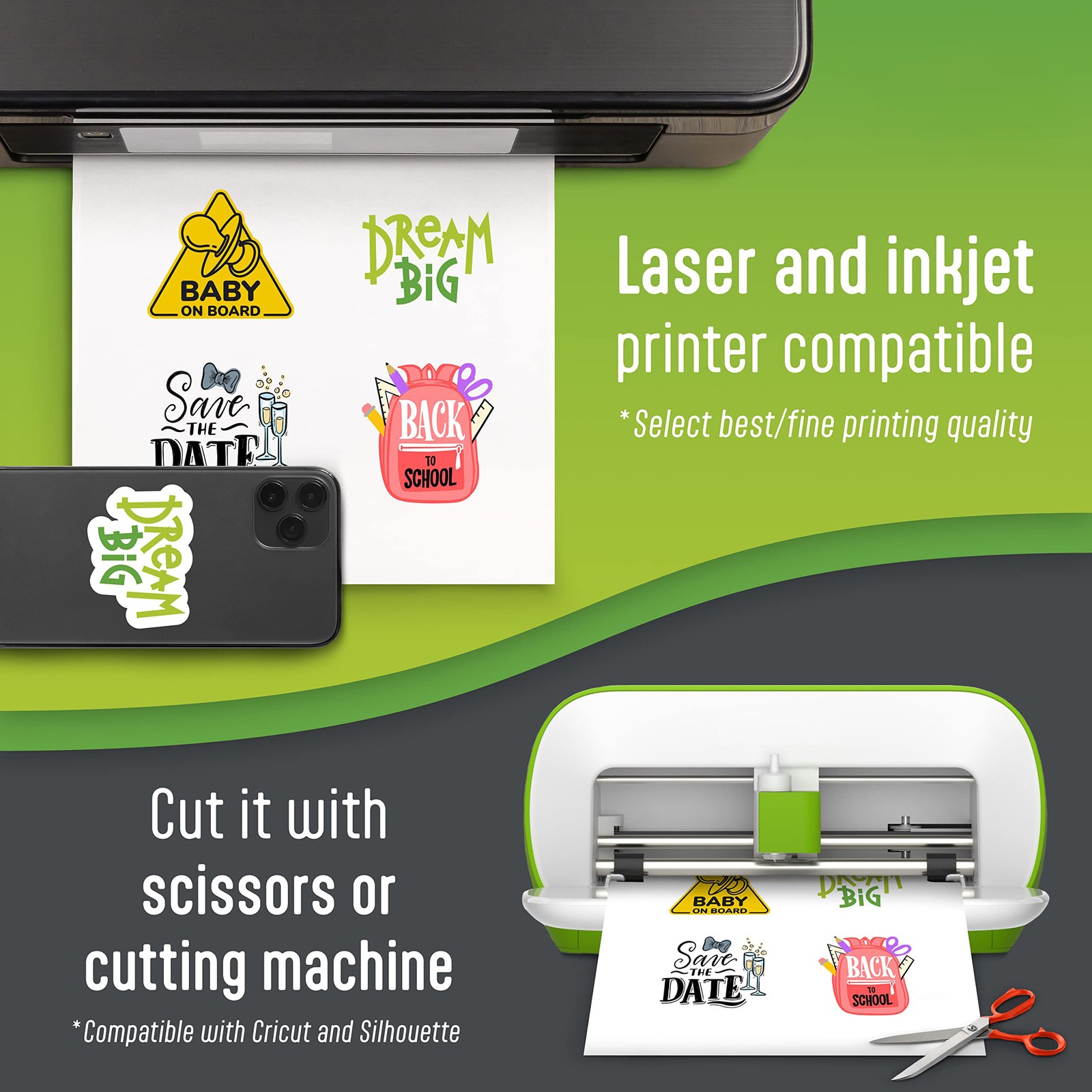 Quick Dry Vinyl Sticker Paper, 25 Sheets Matte White, Printer