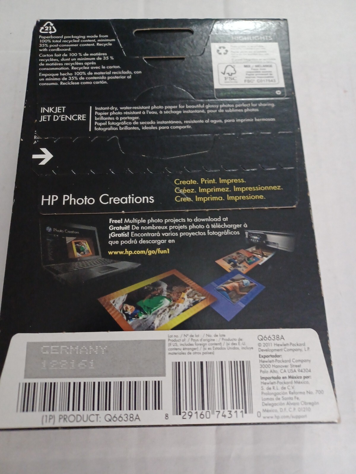 Hewlett Packard Q6638A 4 x 6 inch Glossy Printer Paper – 100 Sheets