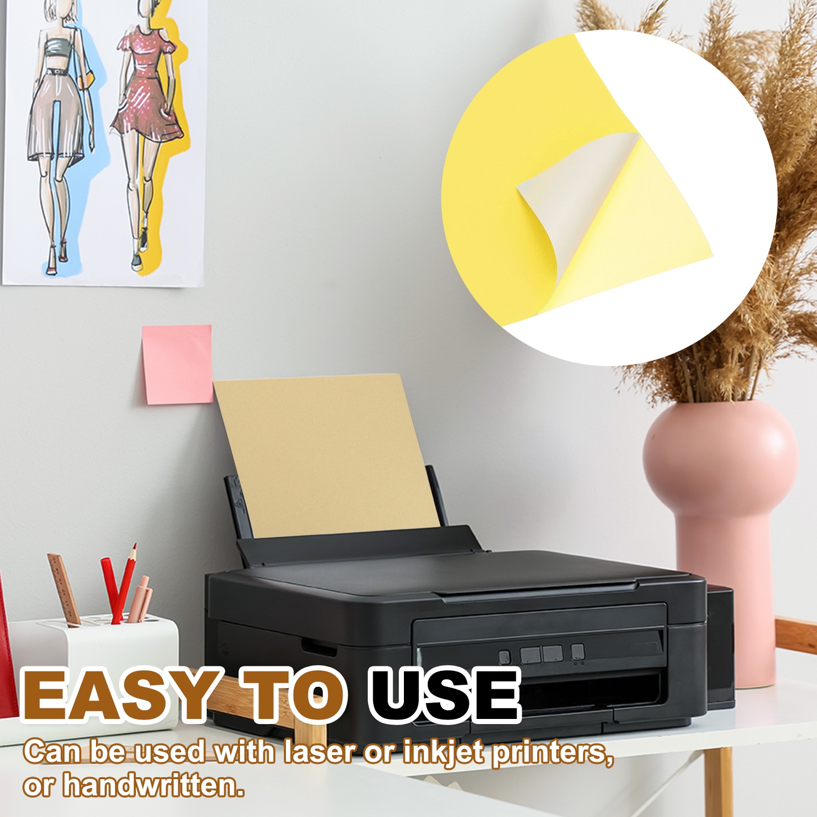 15 Sheets Yellow Self Adhesive Paper for Jet Printer