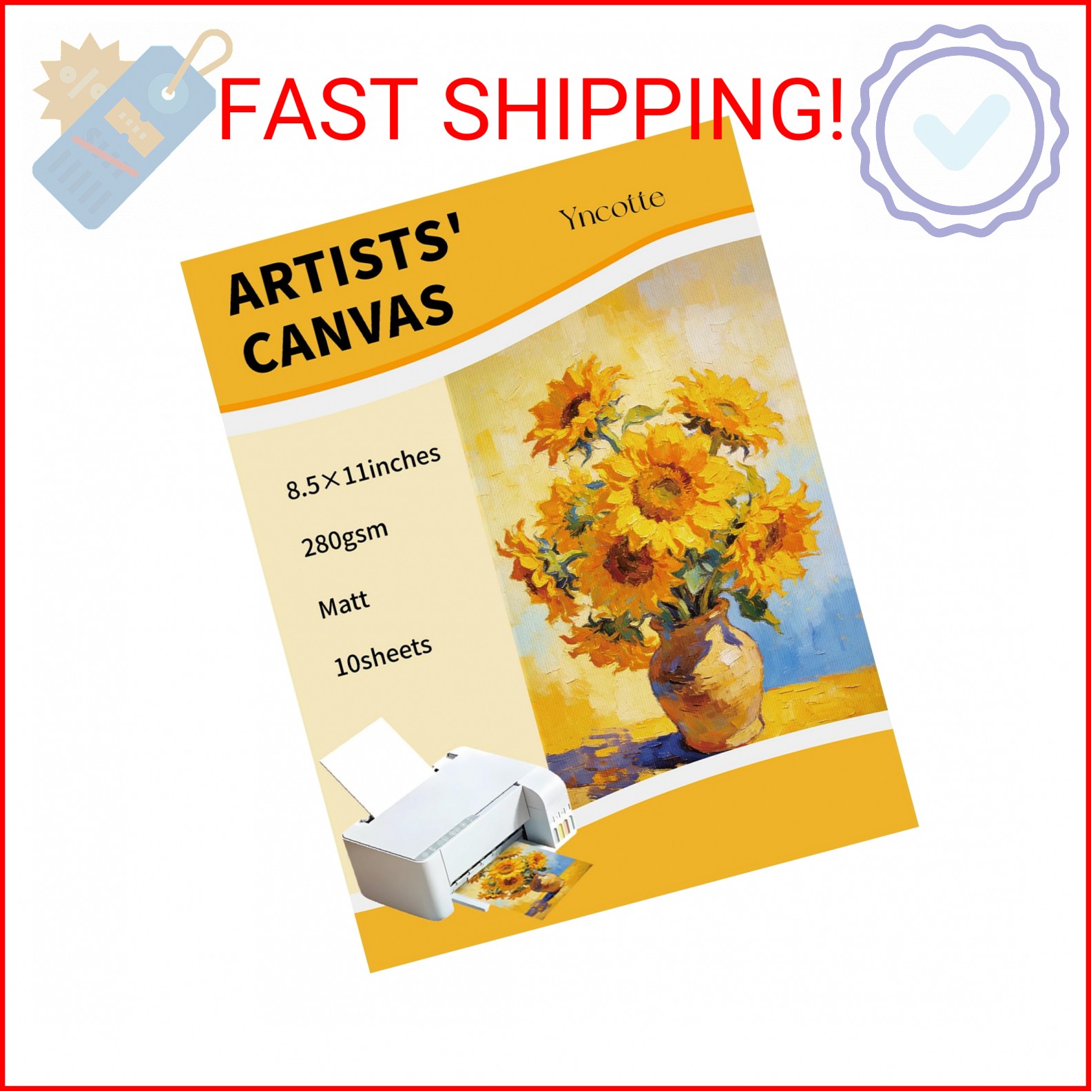 Yncotte 10Pcs Fabric Print Sheets for Inkjet Printers, 8.5×11″ Bright White 280g