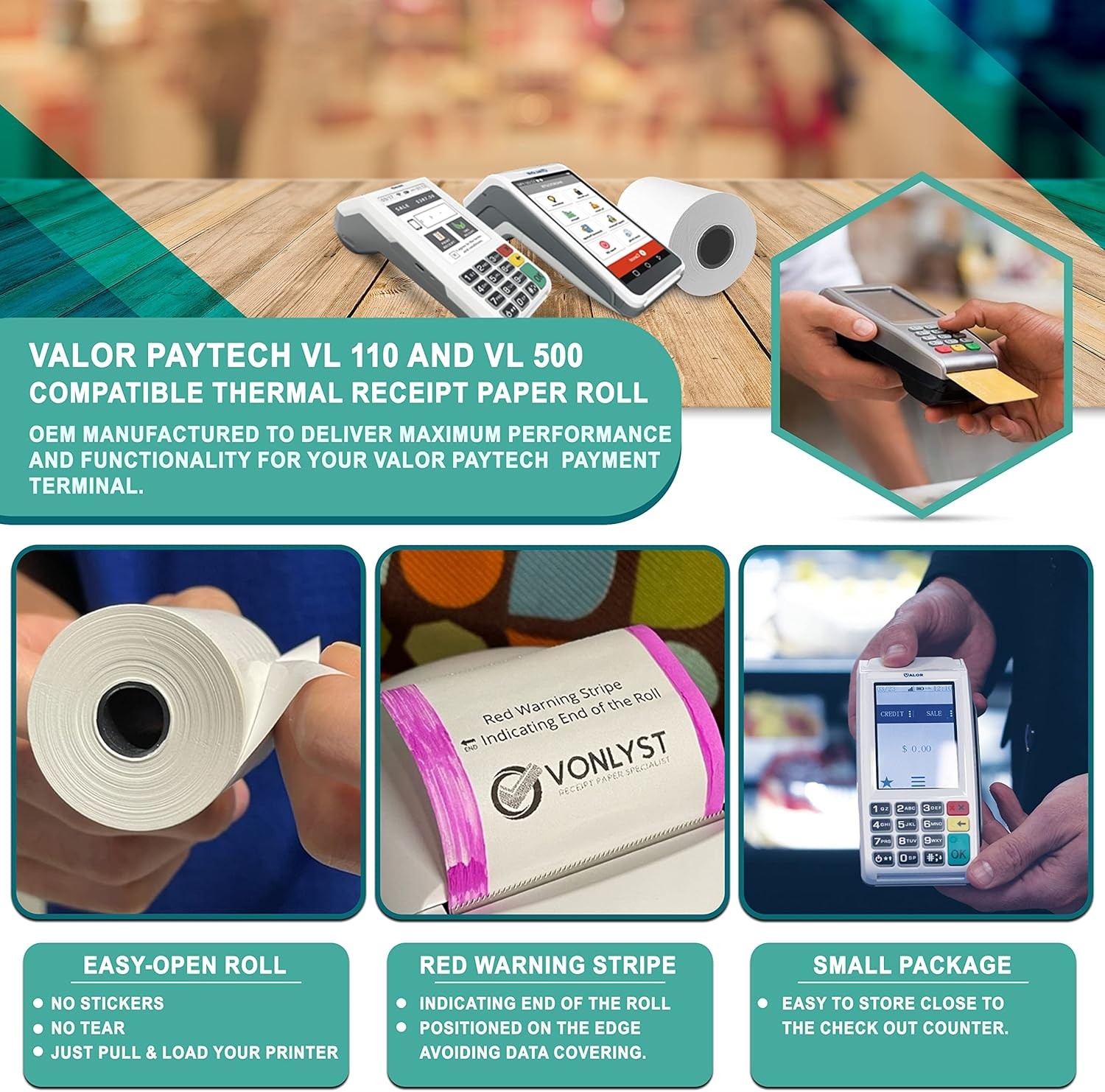 Receipt Paper Roll for Valor Paytech VL 110 and 500 White Thermal